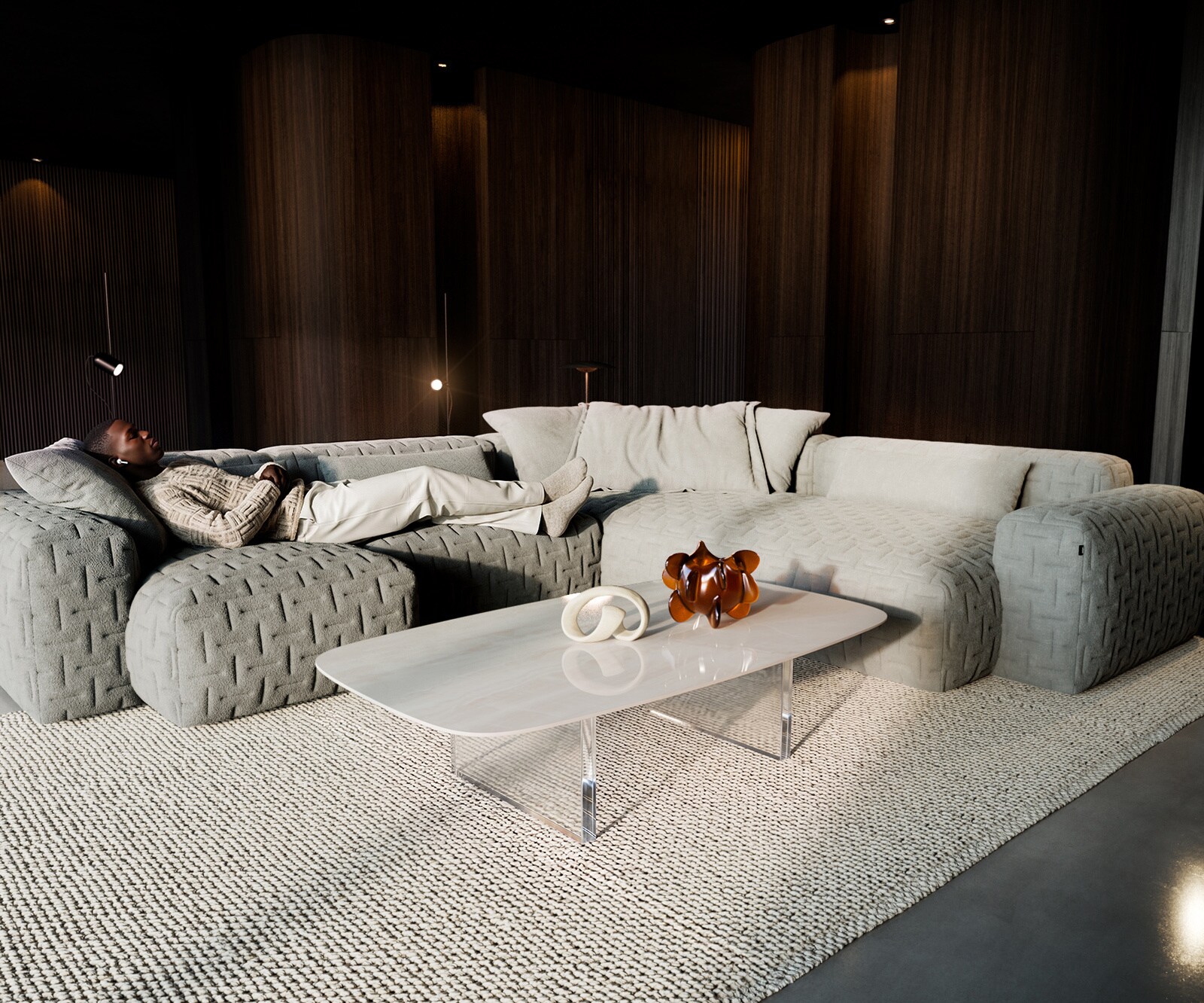 Couchtisch Edge Boot 140x80 cm Keramik Onyx Champagne Lumia Acryl 6
