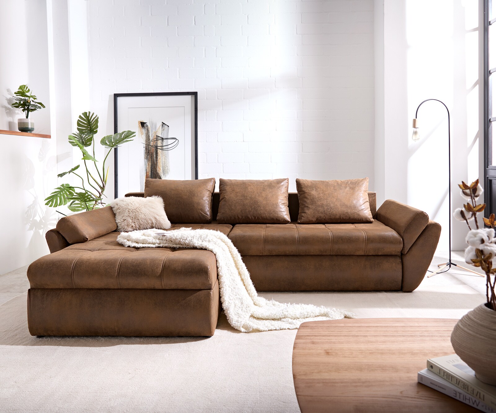 Ecksofa Loana 275x185 cm Braun mit Schlaffunktion  1