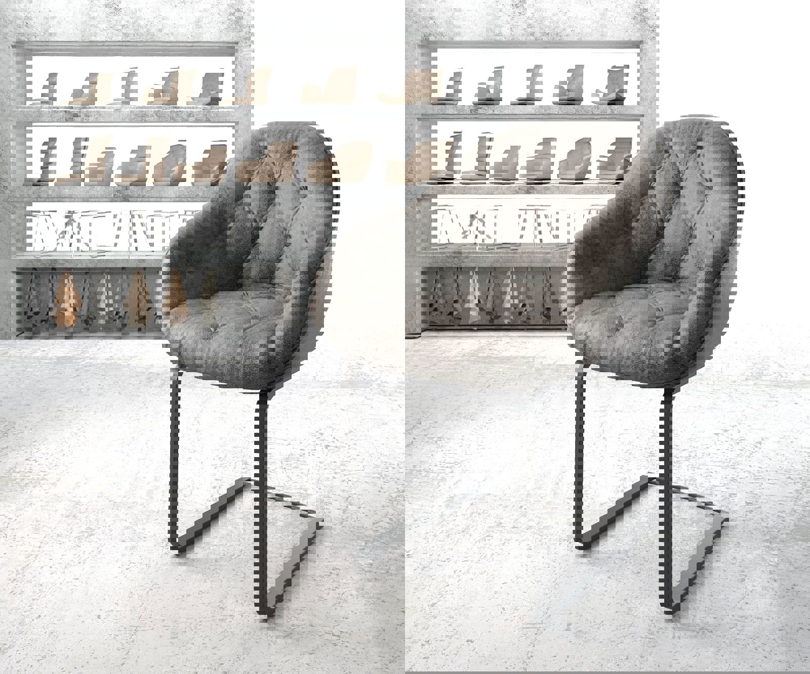 Schwingstuhl Gaio-Flex Grau Antik Freischwinger flach Schwarz