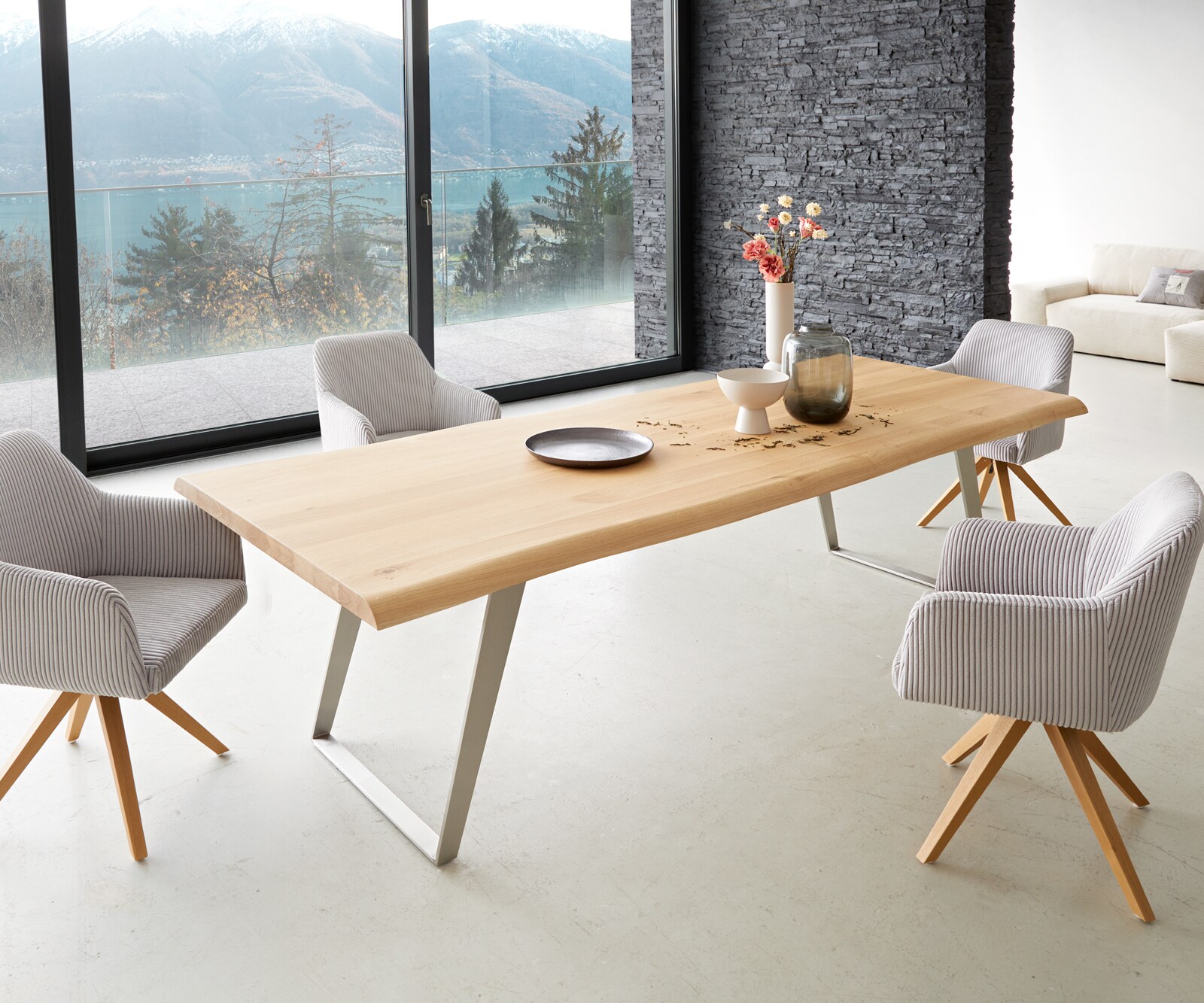 Esstisch Edge 260x100 Eiche Natur Edelstahl Schräg Live-Edge 6