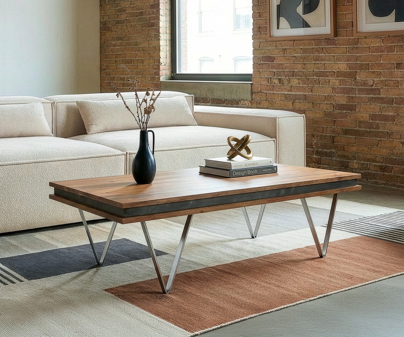Delife Designer-Couchtisch Stonegrace 117x60x25 Cm Akazie Natur Schiefer