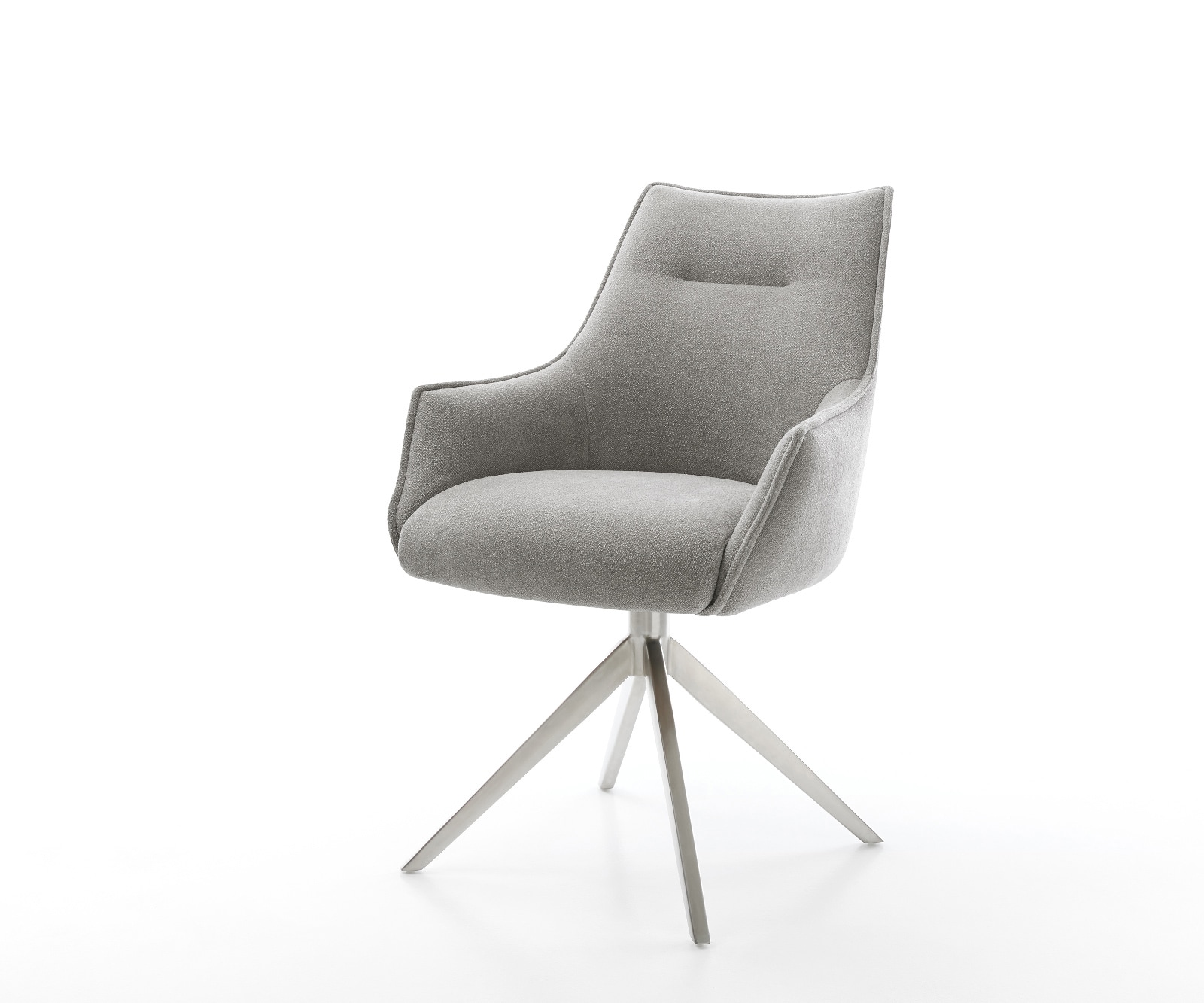 Drehstuhl Alja-Flex mit Armlehnen Strukturstoff Soft Grau Kreuzgestell breit Edelstahl 360° drehbar Wippfunktion Taschenfederkern