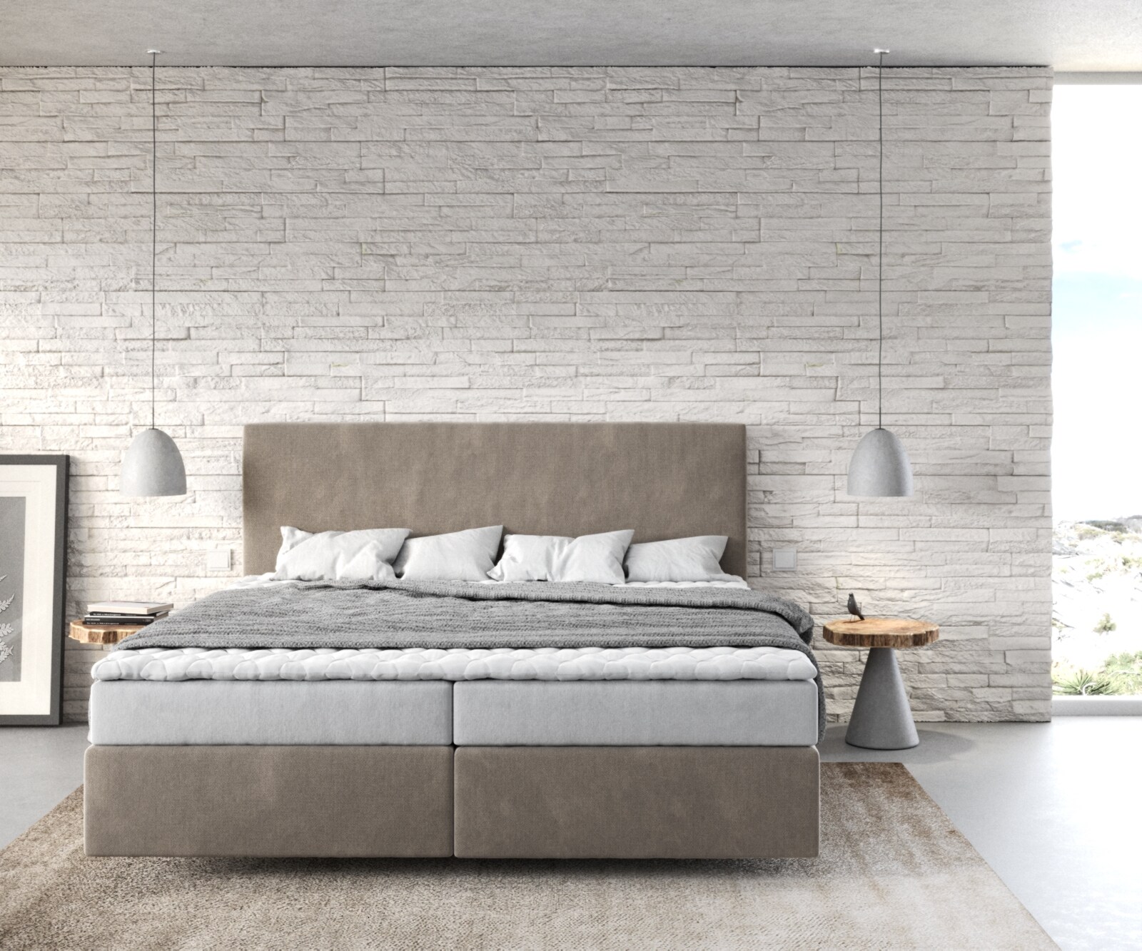Boxspringbett Dream-Well 180x200 cm Mikrofaser Beige mit Matratze und Topper 2