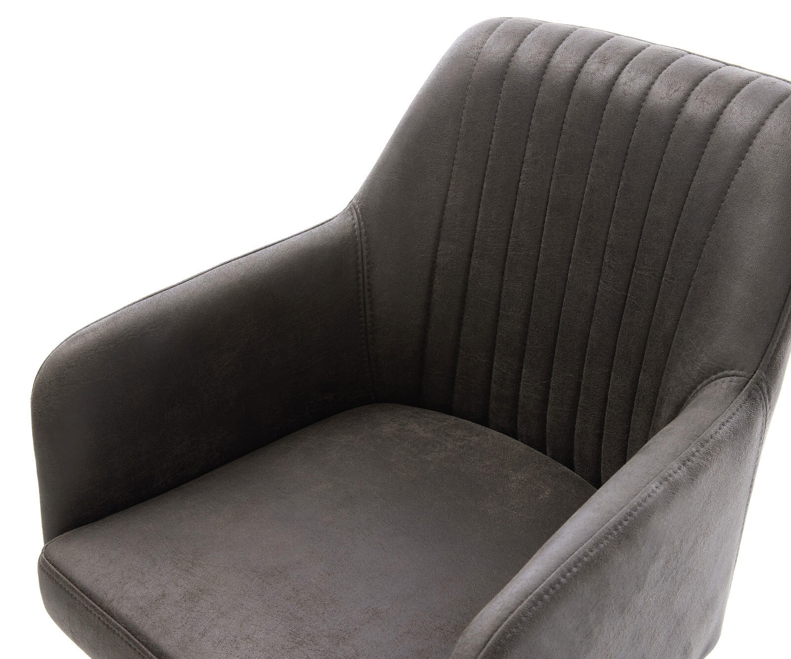 Drehstuhl Greg-Flex Mikrofaser Anthrazit Vintage Kreuzgestell breit Edelstahl 360° drehbar Wippfunktion Taschenfederkern 3