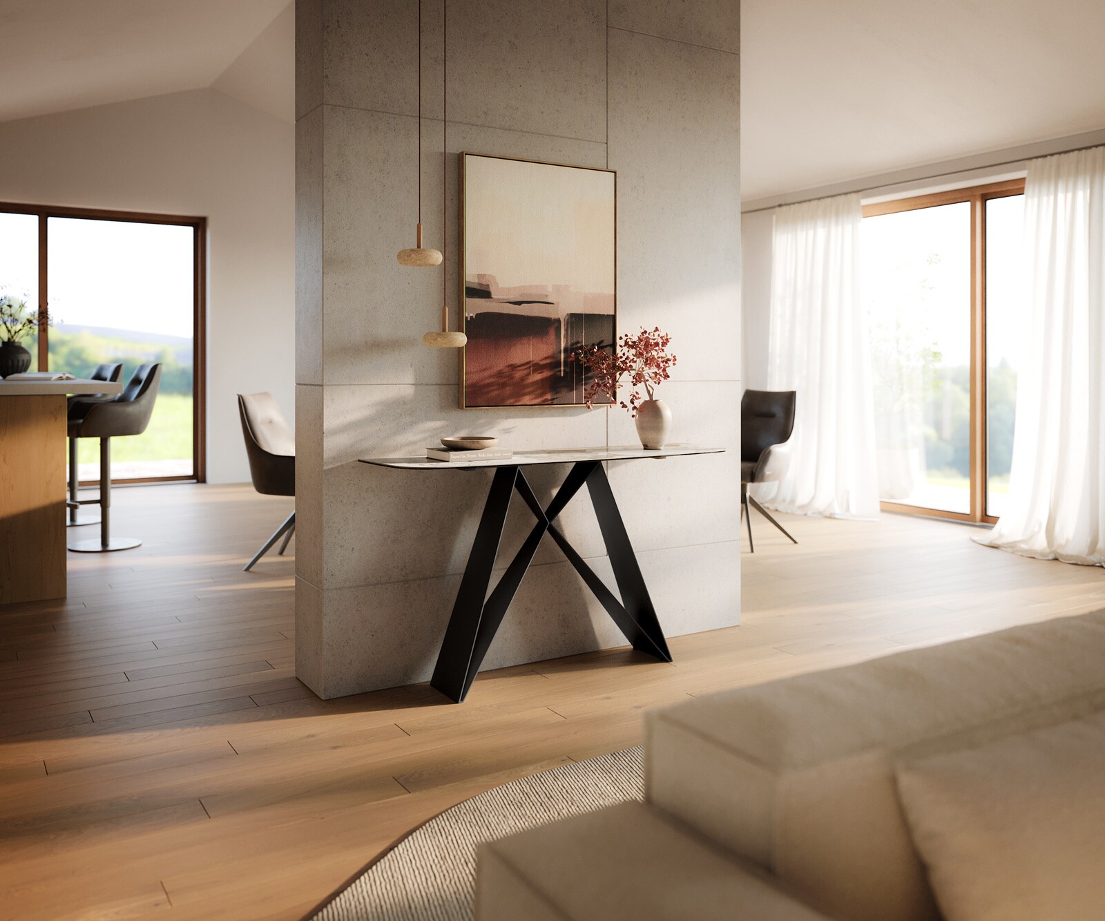 Konsolentisch Edge Boot 140x40 cm Keramik Minas Melange Weiß-Beige Velio Metall Schwarz 6