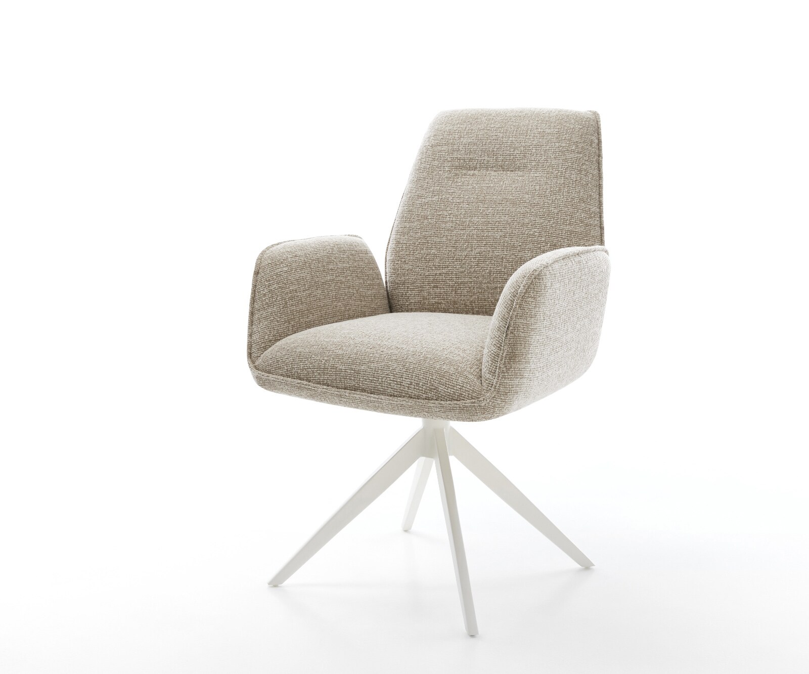 Chaise-pivotante Zoa-Flex tissu tissé doux beige pied croisé large blanc pivotement sur 360° fonction bascule ressorts ensachés