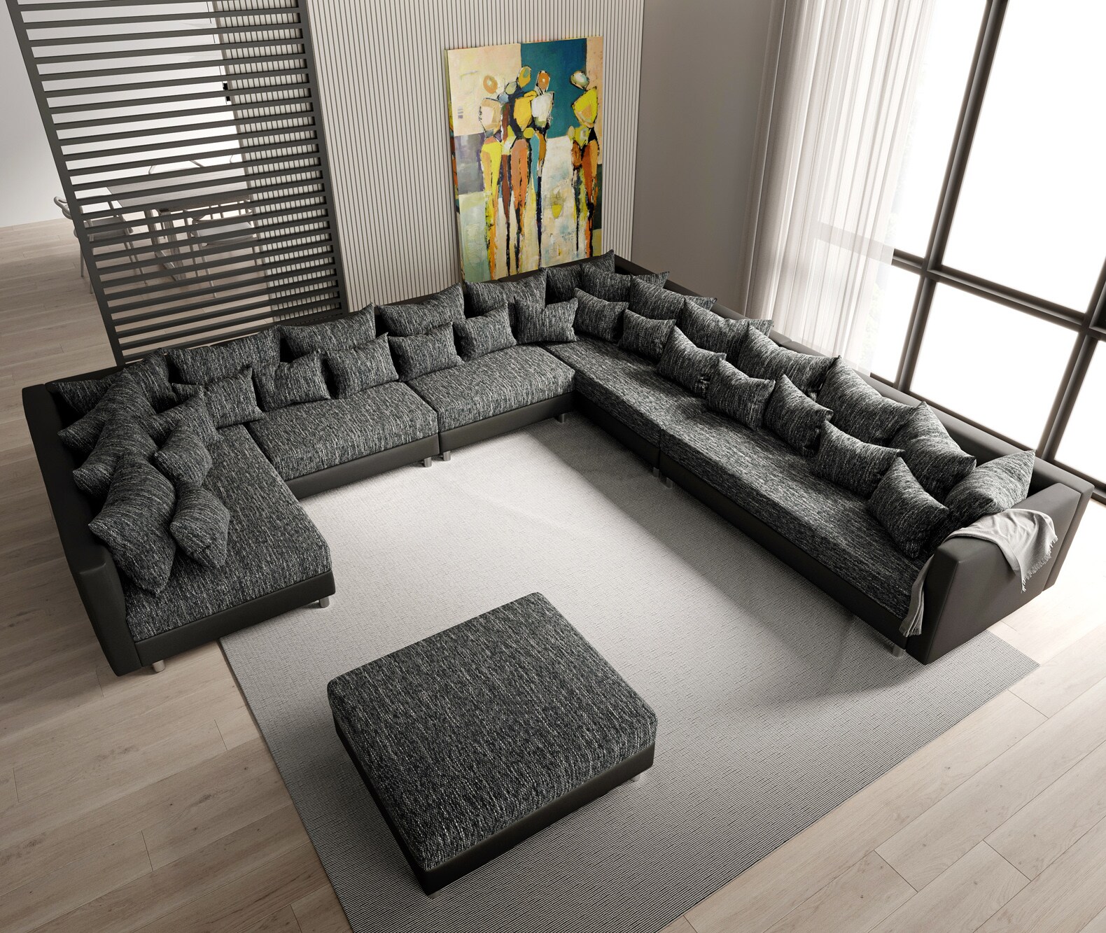 Wohnlandschaft Clovis XXL Schwarz Modular Hocker Ottomane Rechts 1