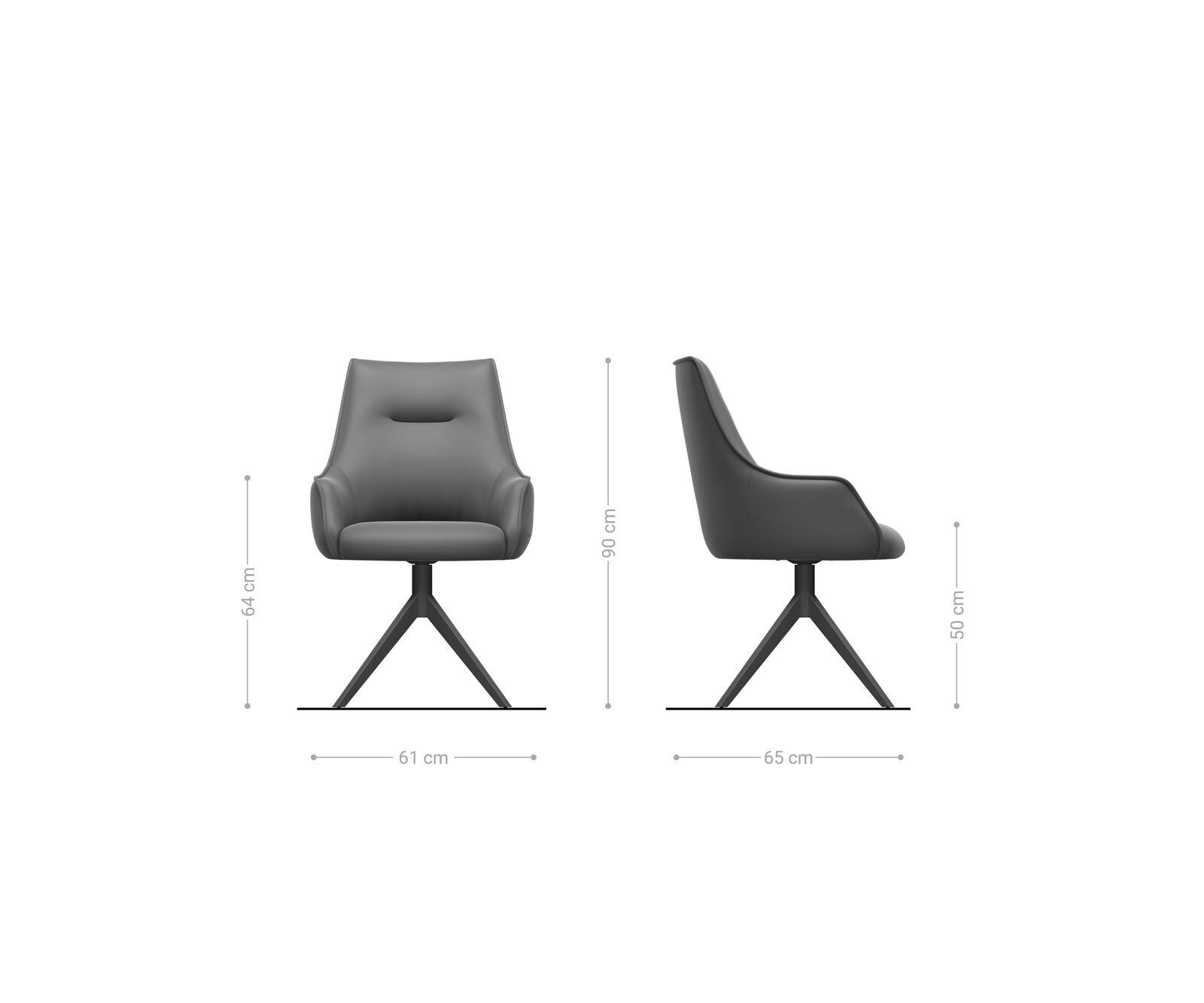 Drehstuhl Alja-Flex mit Armlehnen Echt-Leder Schwarz Kreuzgestell breit Effektfinish Titan 360° drehbar Taschenfederkern 6