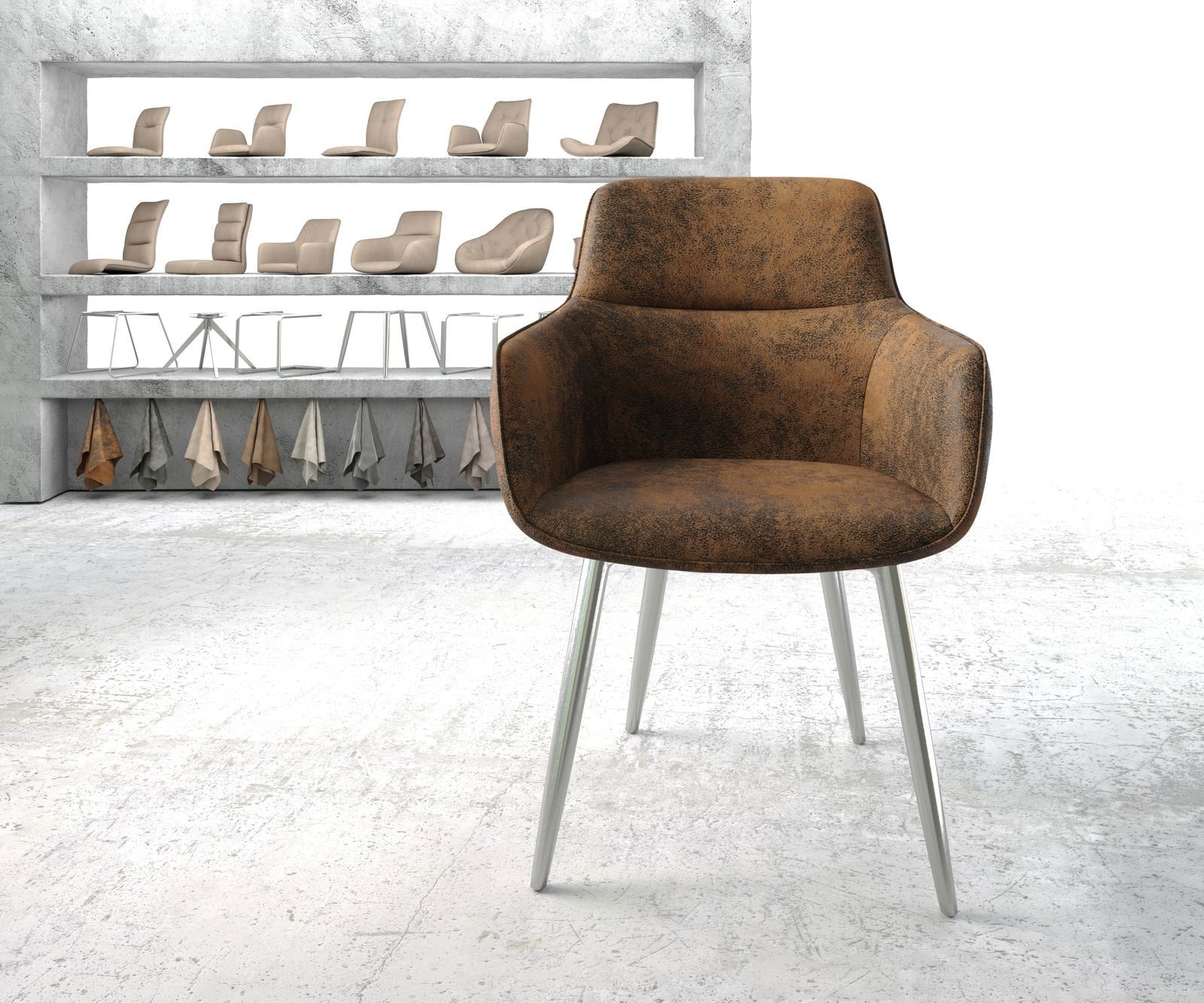 Armlehnstuhl Pejo-Flex Braun Antik 4-Fuß konisch Edelstahl 1 Armlehnstuhl Pejo-Flex Braun Antik 4-Fuß konisch Edelstahl 1