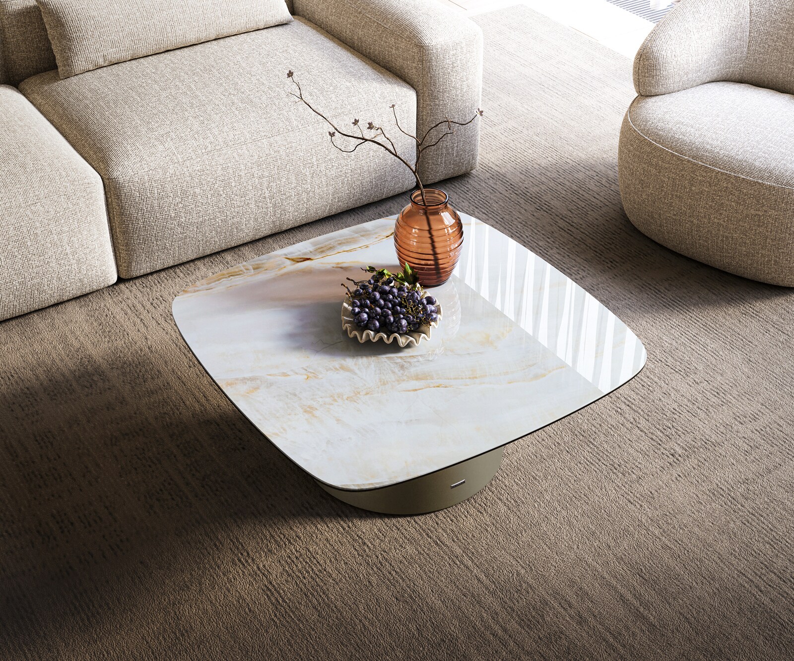 Couchtisch Edge Boot 90x90 cm Keramik Onyx Pearl Borna Effektfinish Titan 5