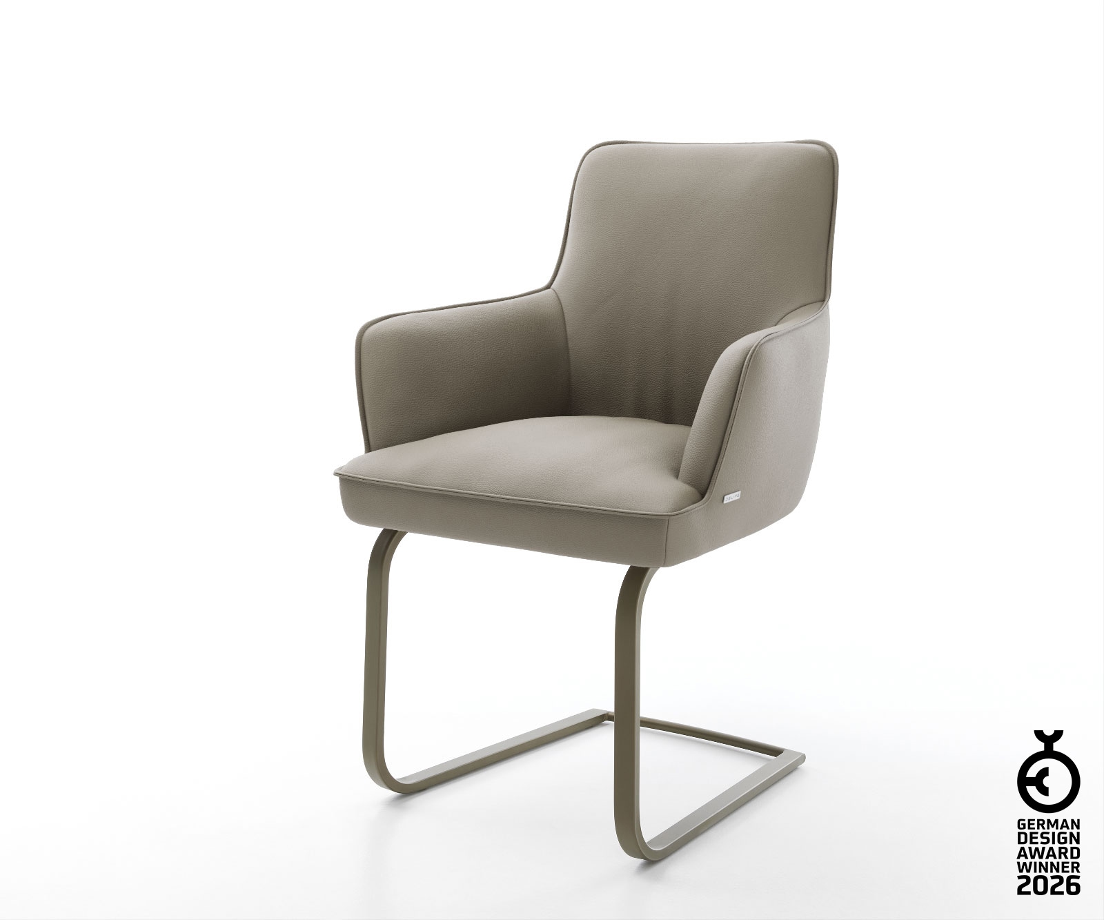 Freischwinger Heira-Flex mit Armlehnen Echt-Leder Schlamm Freischwinger flach Effektfinish Titan Taschenfederkern
