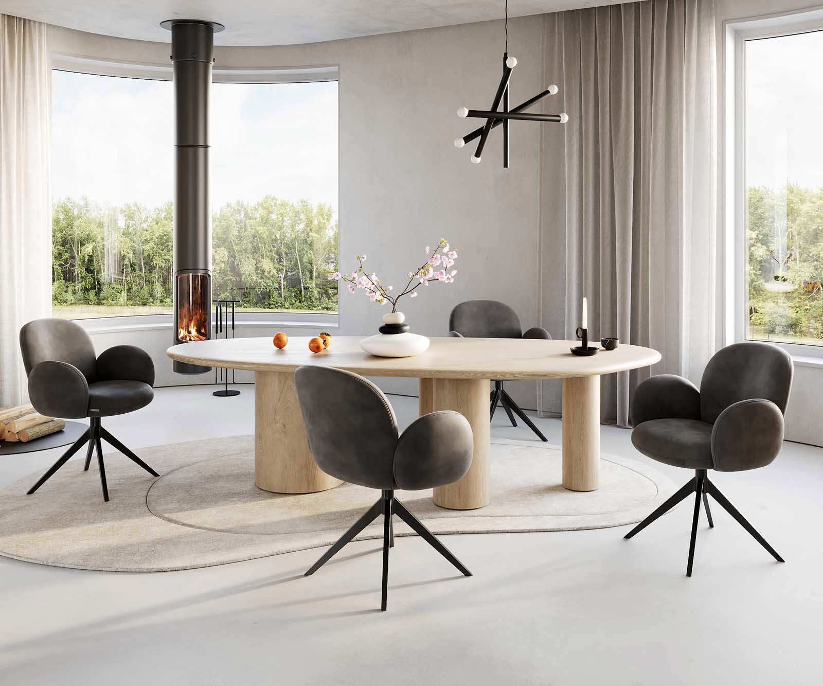 Drehstuhl Nube-Flex mit Armlehnen Mikrofaser Anthrazit Vintage Kreuzgestell breit Schwarz 360° drehbar Taschenfederkern 3