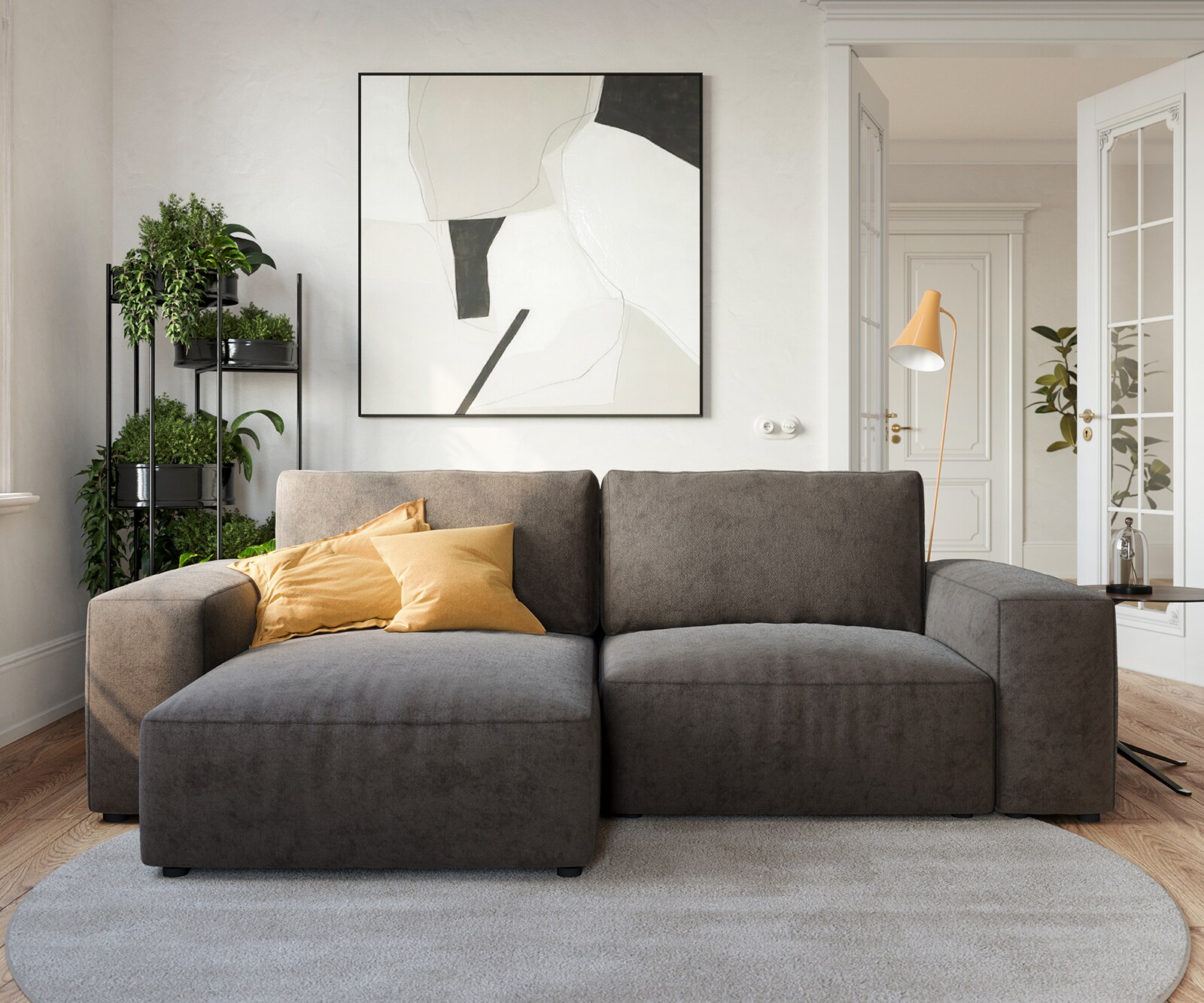 Ecksofa Lanzo 230x155 cm Mikrofaser Khakibraun Recamiere variabel 1