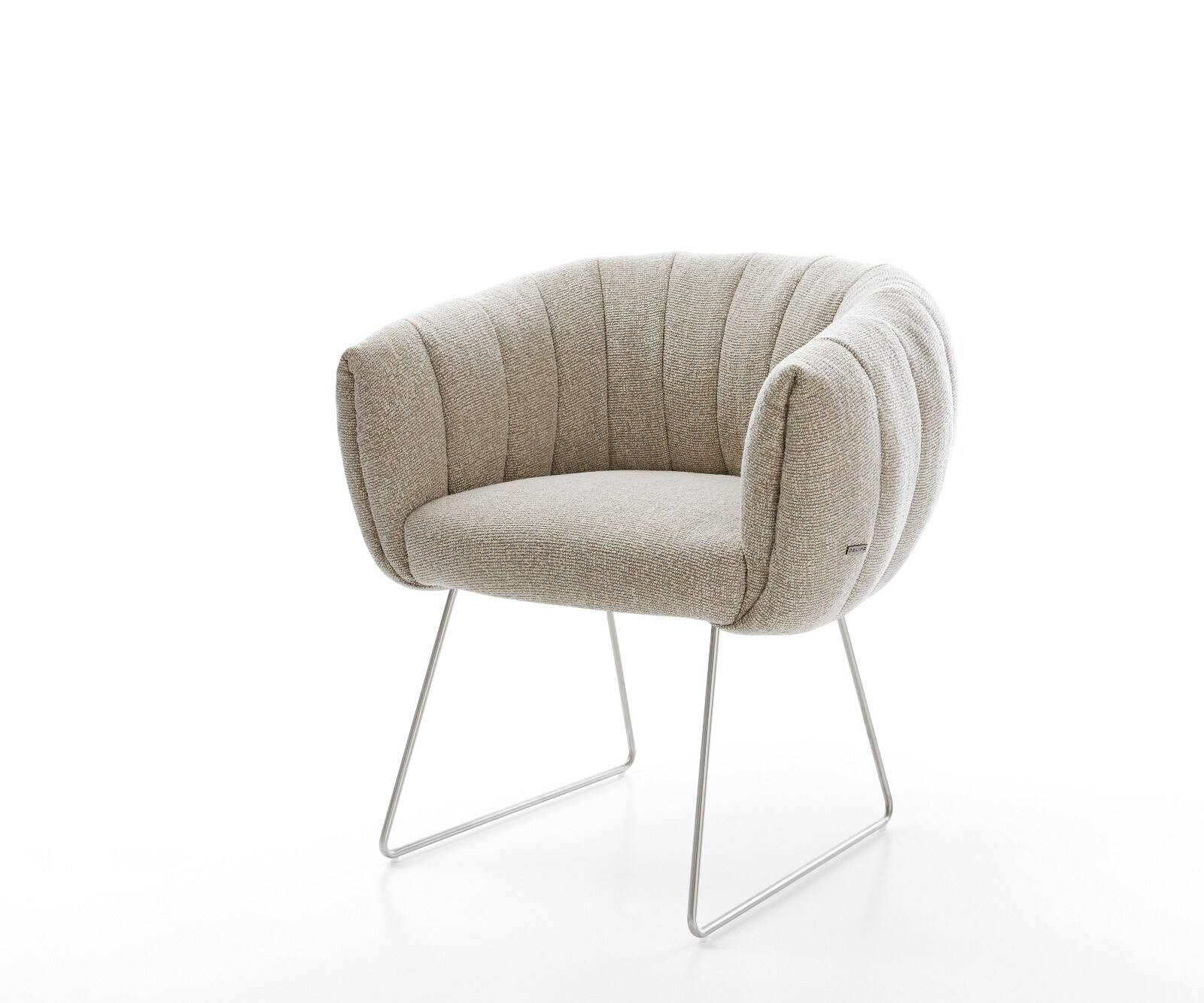 Esszimmerstuhl Jada-Flex Webstoff Soft Beige Kufengestell Edelstahl Taschenfederkern