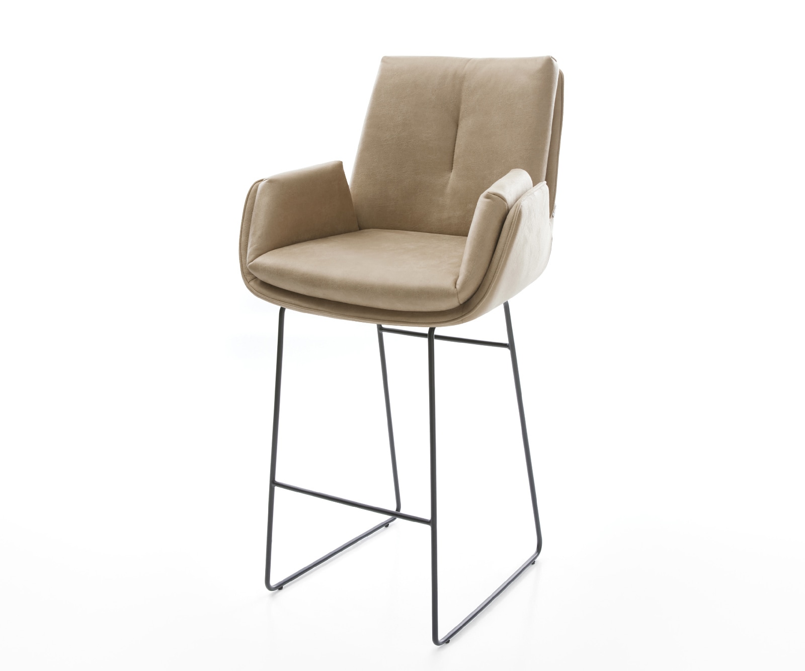 Barstuhl Clea-Flex Mikrofaser Beige Vintage Kufengestell Metall Schwarz