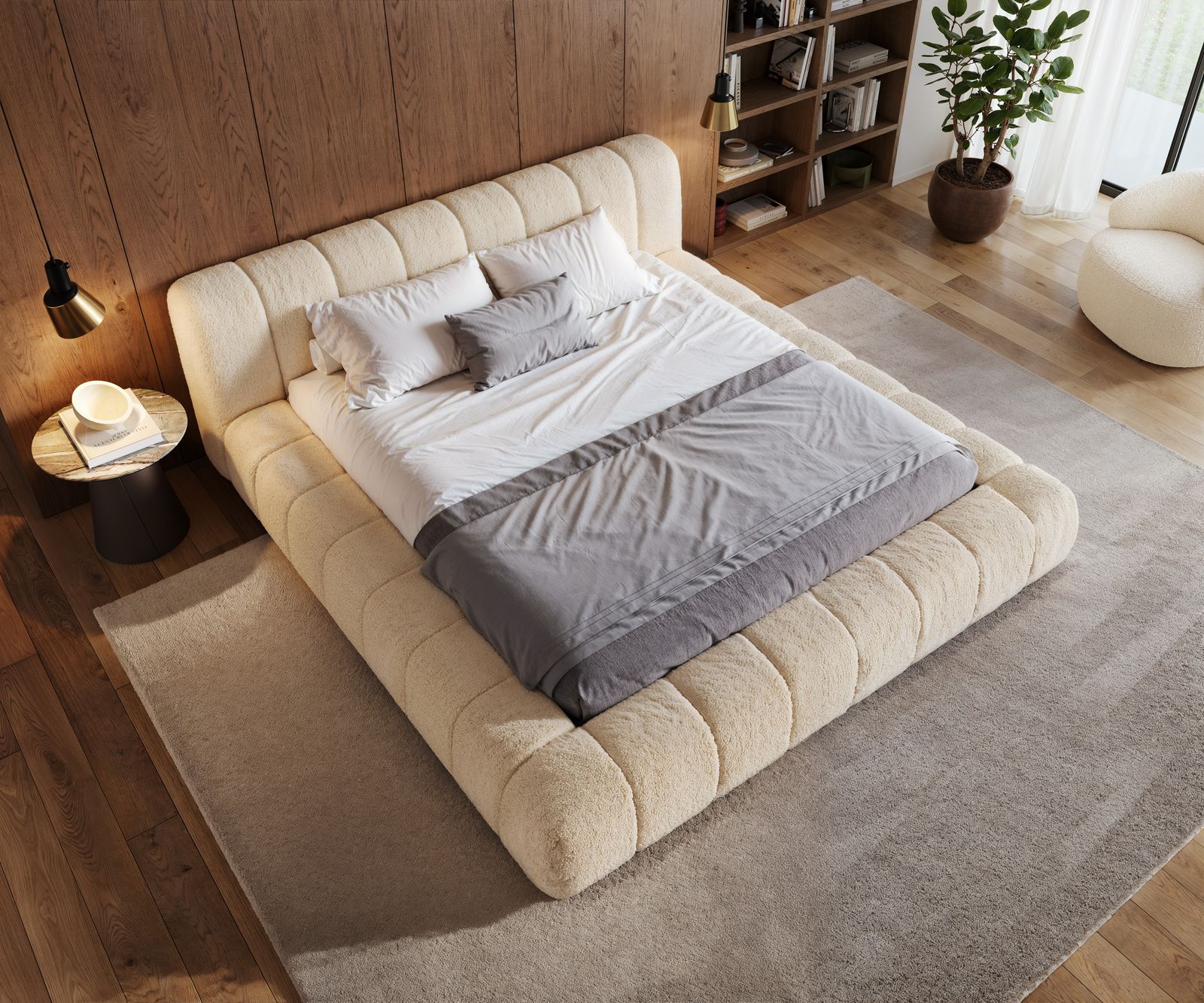 Polsterbettgestell Cutio 180x200 cm Teddystoff Beige 3