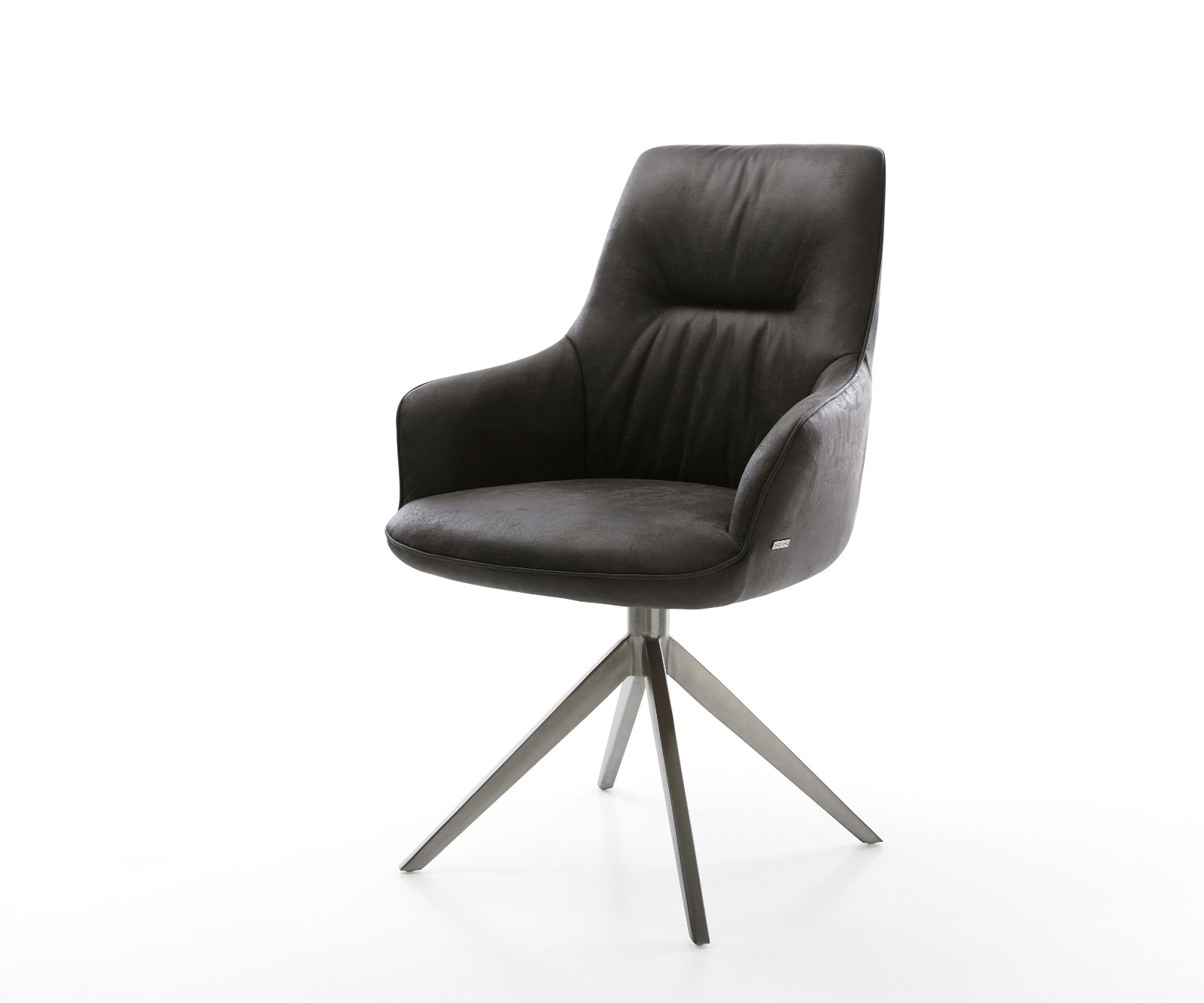 Drehstuhl Zelia-Flex mit Armlehnen Mikrofaser Anthrazit Vintage Kreuzgestell breit Graphit 360° drehbar Wippfunktion Taschenfederkern