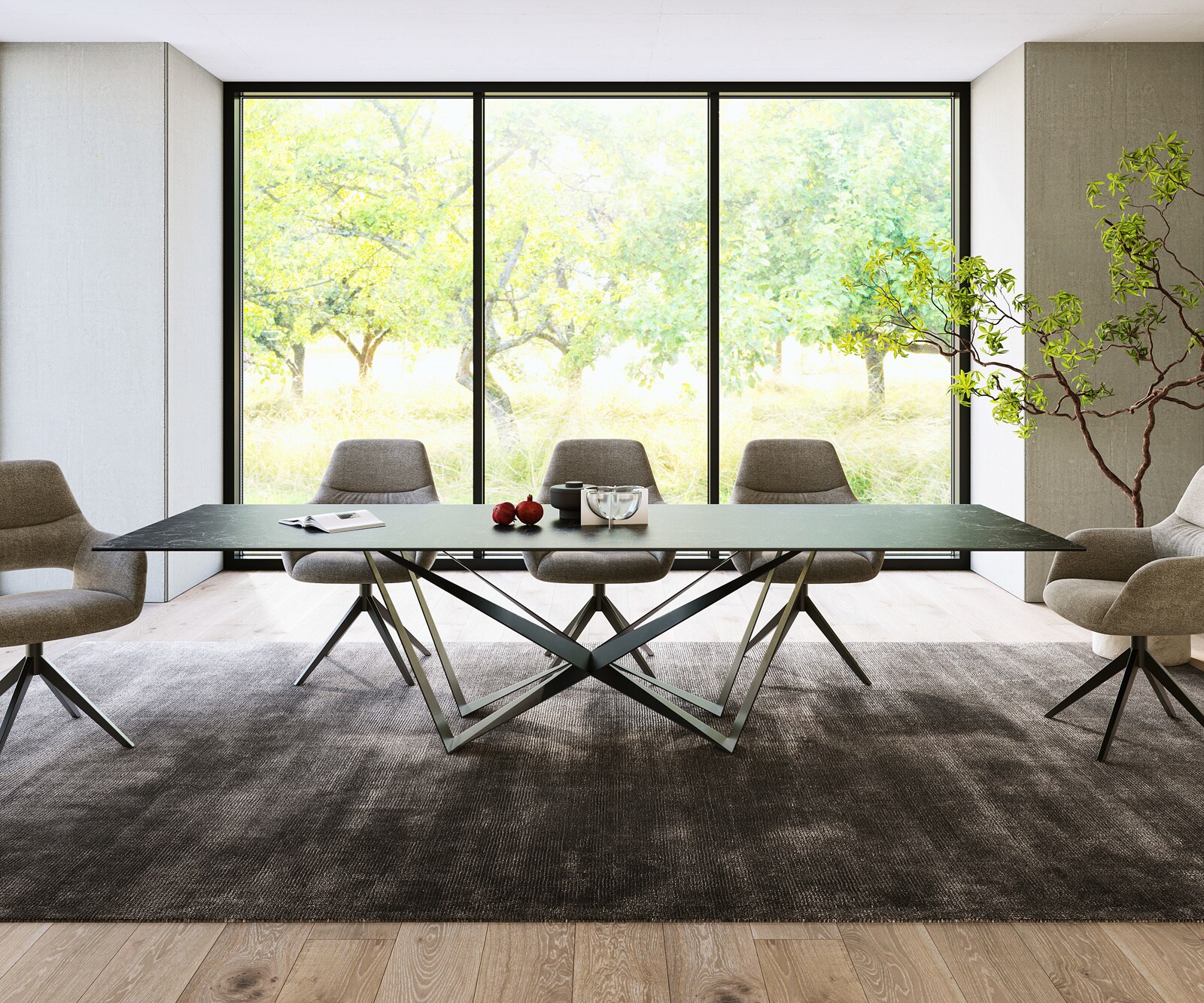 Esstisch Edge 300x100cm Keramik Laminam®Nero Greco Anthrazit Spider Flachstahl Schwarz 1