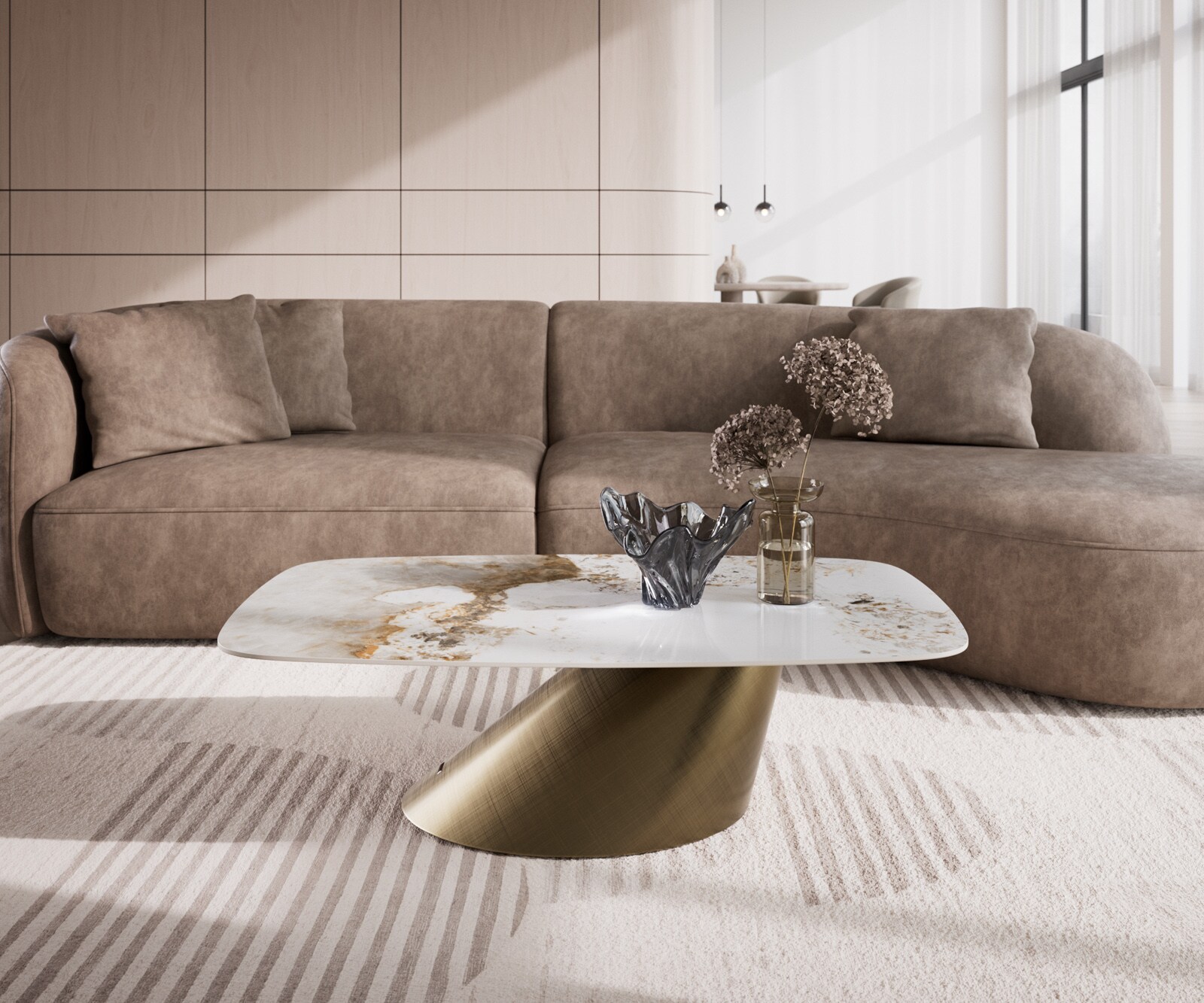 Couchtisch Edge Boot 120x70 cm Keramik Minas Melange Conis Metallic Gold 1