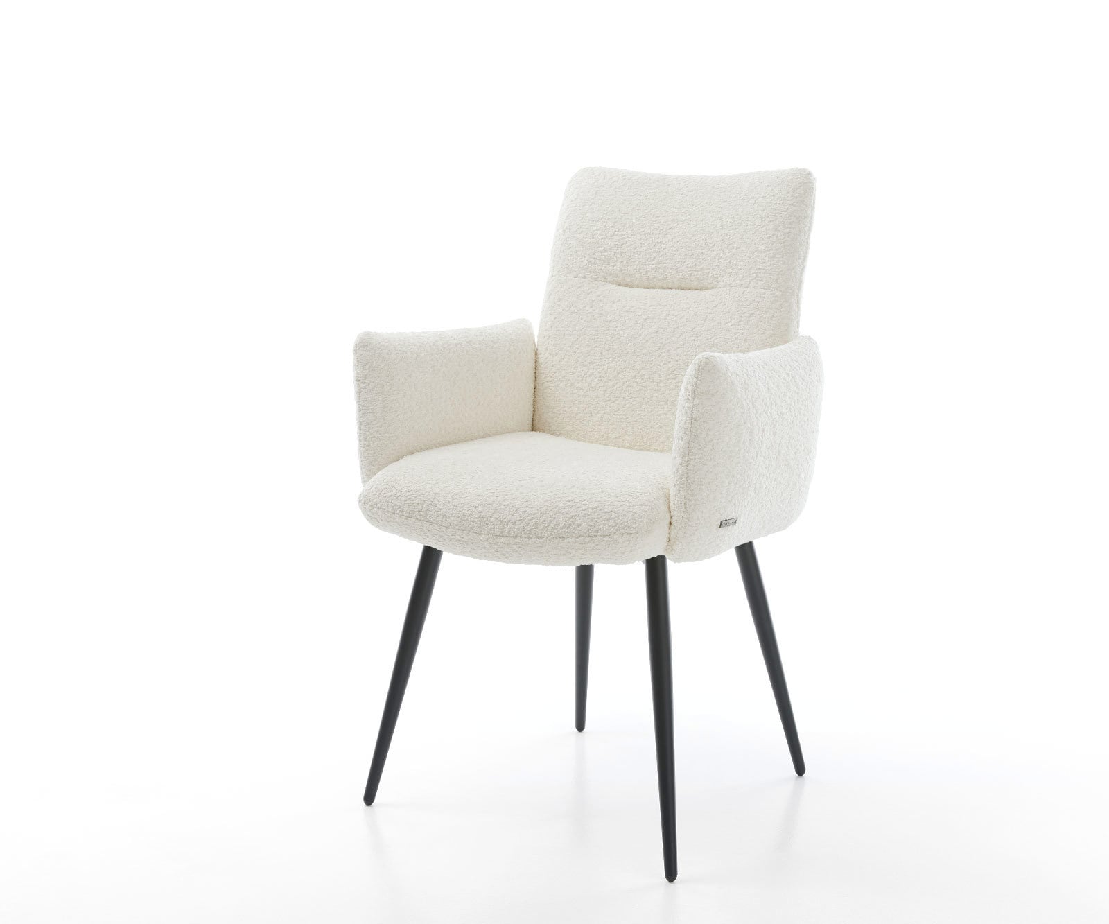 Esszimmerstuhl Jova-Flex mit Armlehnen Bouclé Weiß 4-Fuß konisch Schwarz Taschenfederkern 1