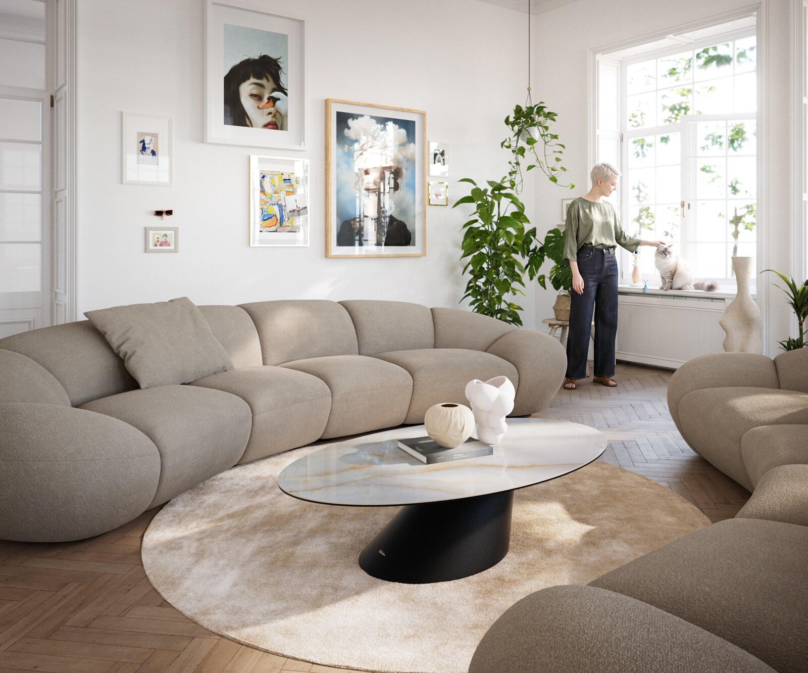 Couchtisch Edge Oval 140x80 cm Keramik Onyx Pearl Conis Metall Schwarz 7