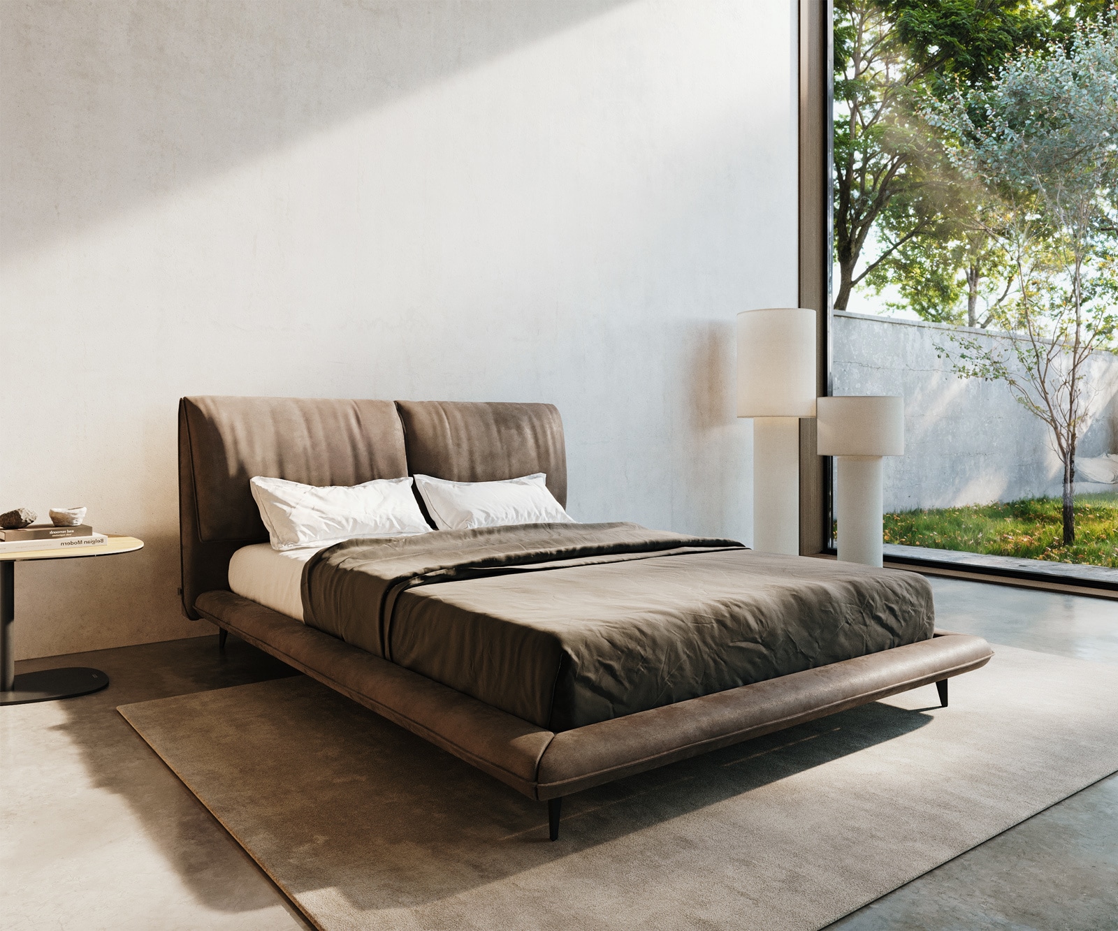 Sommier rembourré Cusino cm microfibre taupe vintage — vue 3