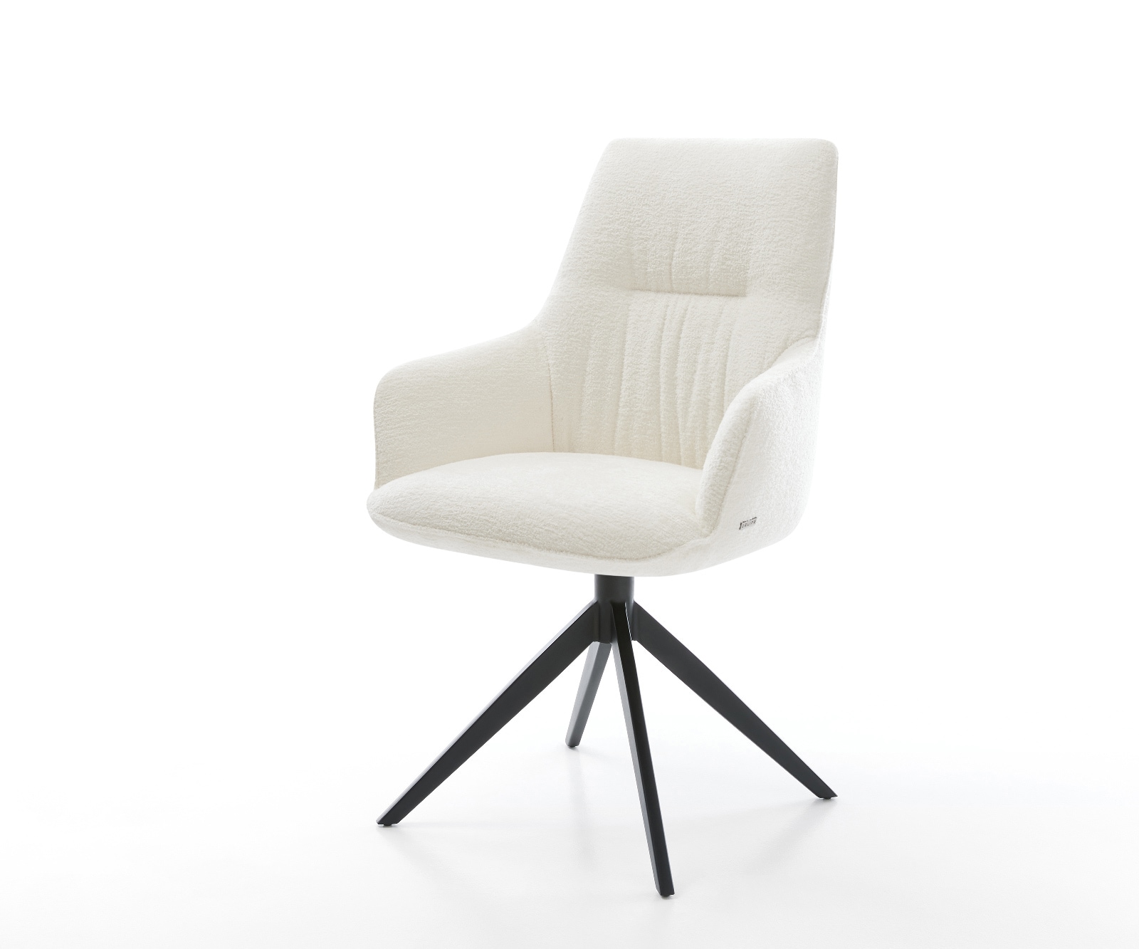 Drehstuhl Zelia-Flex mit Armlehnen Bouclé Soft Beige Kreuzgestell breit Schwarz 360° drehbar Wippfunktion Taschenfederkern