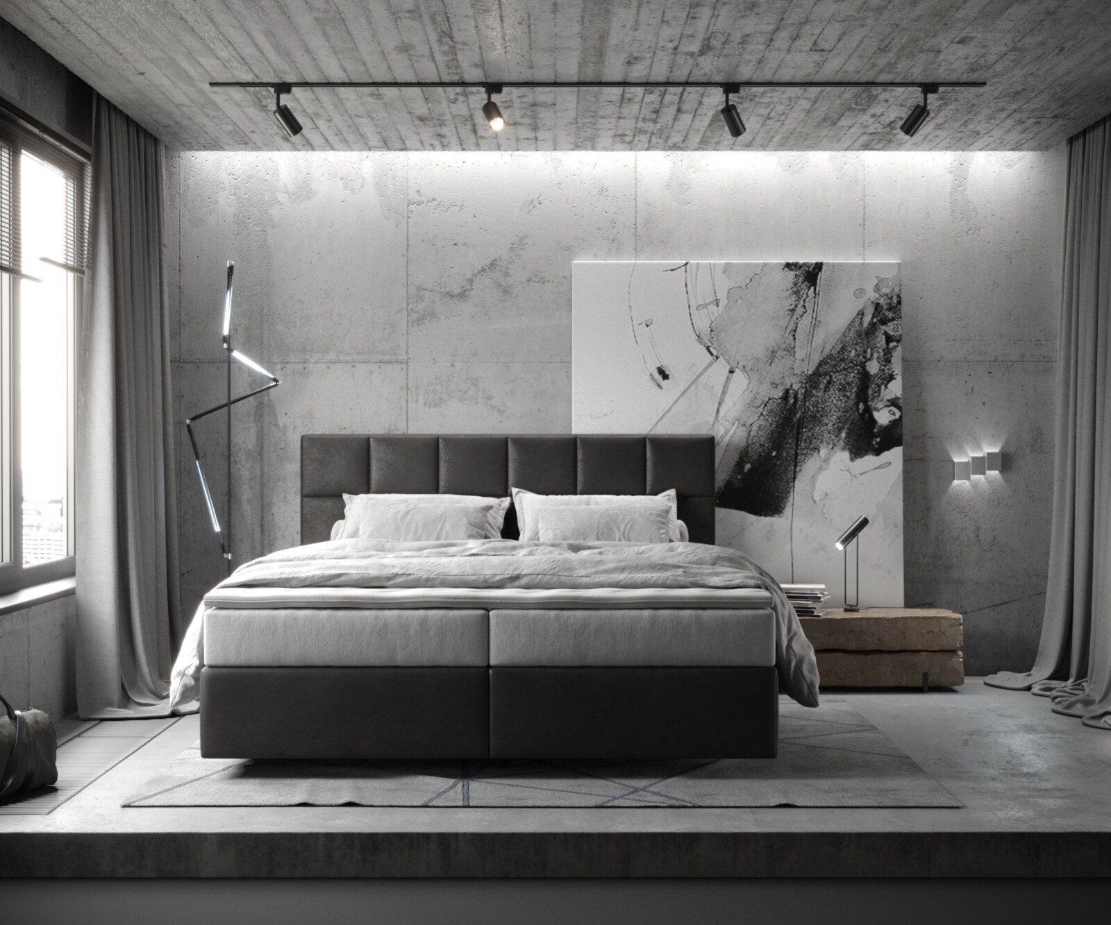 Boxspringbett Dream-Fine 180x200 cm Mikrofaser Anthrazit Vintage mit TFK Matratze und Visco Topper 1