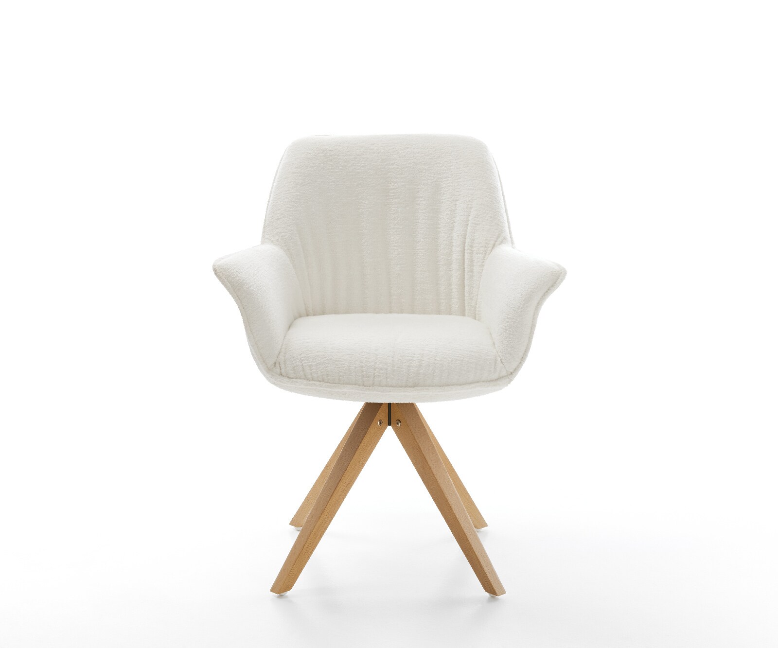 Drehstuhl Keila-Flex mit Armlehnen Bouclé Soft Beige Holzgestell kantig Natur 180° drehbar 1