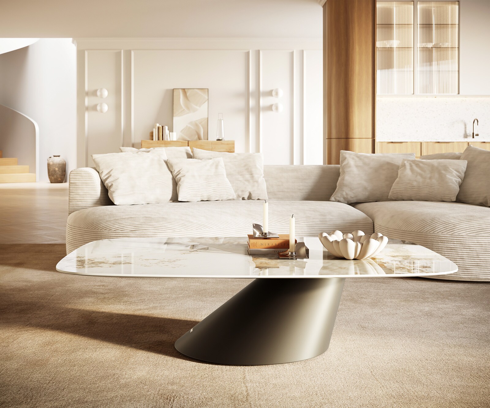 Couchtisch Edge Boot 140x80 cm Keramik Minas Melange Conis Metall Effektfinish Titan 1