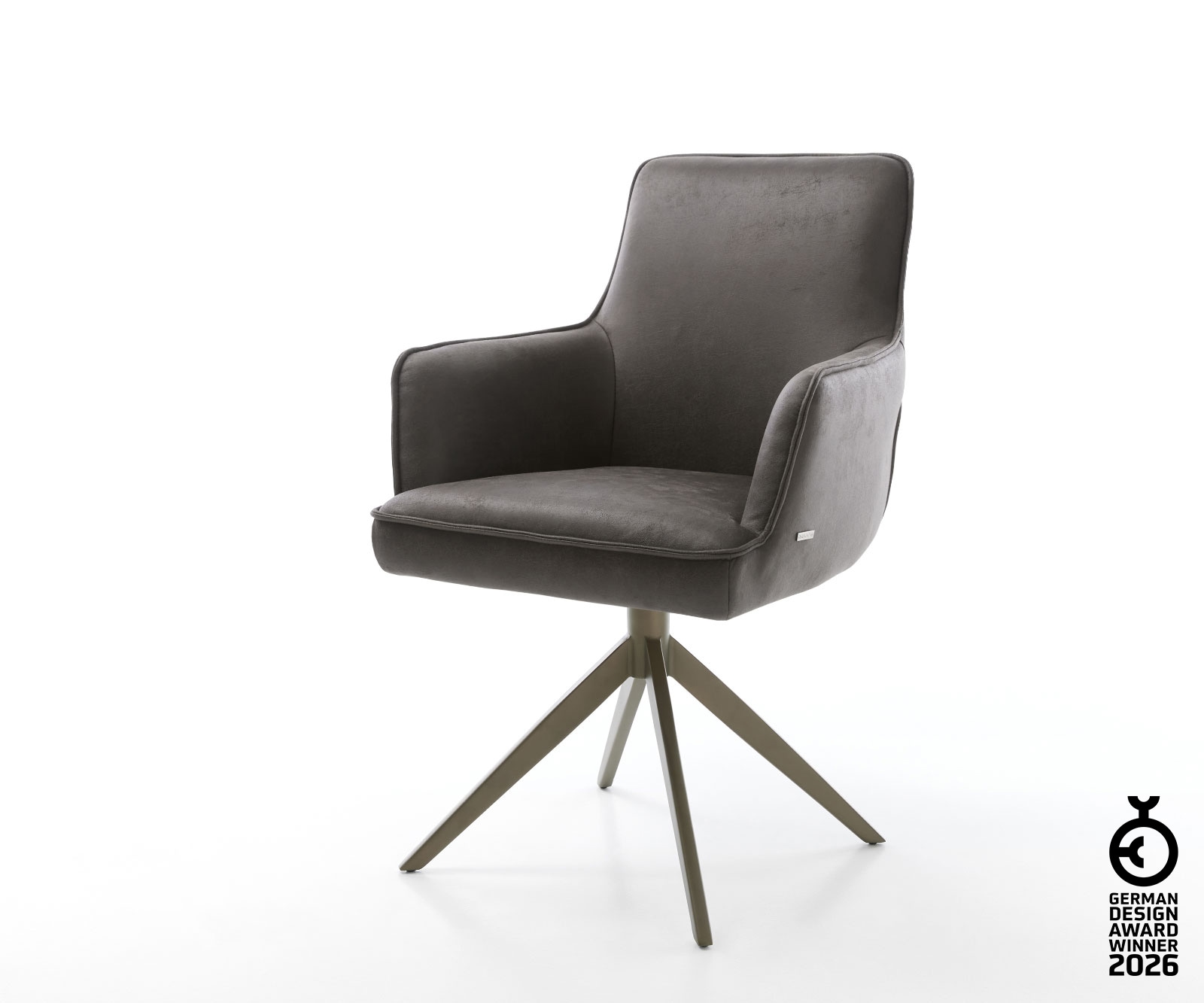 Drehstuhl Heira-Flex mit Armlehnen Mikrofaser Anthrazit Vintage Kreuzgestell breit Effektfinish Titan 360° drehbar Taschenfederkern