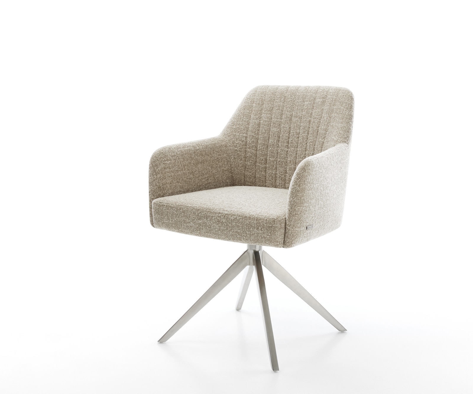 Drehstuhl Greg-Flex Webstoff Soft Beige Kreuzgestell breit Edelstahl 360° drehbar Wippfunktion Taschenfederkern