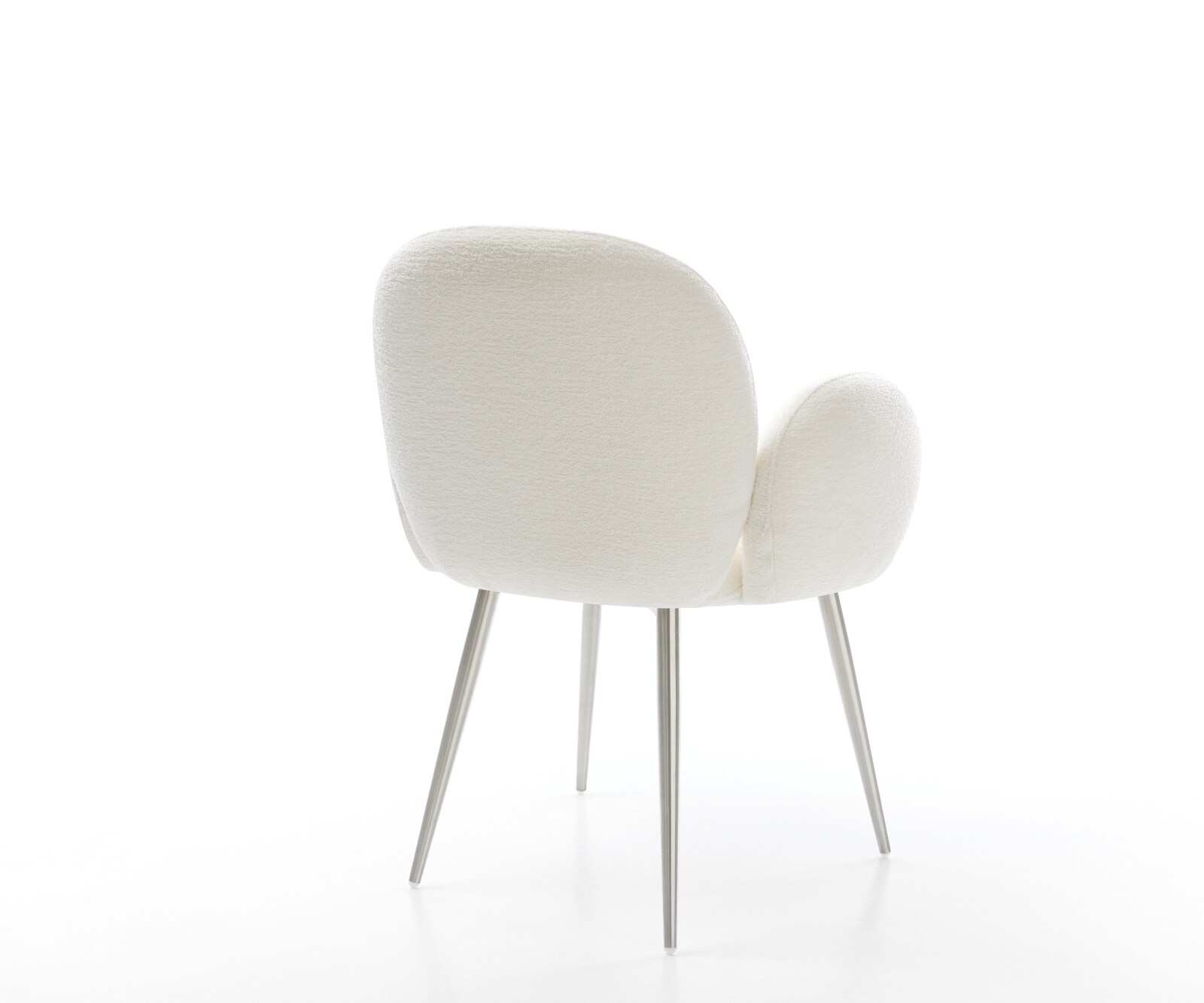 Esszimmerstuhl Nube-Flex mit Armlehnen Bouclé Soft Beige 4-Fuß konisch Edelstahl Taschenfederkern 4