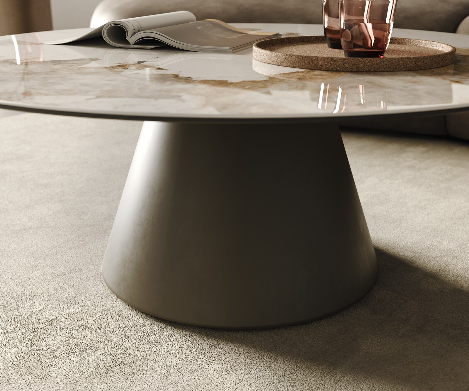 Couchtisch Borna 100x100 cm Keramik Minas Melange Weiß-Beige Gestell Konisch Effektfinish Titan 4