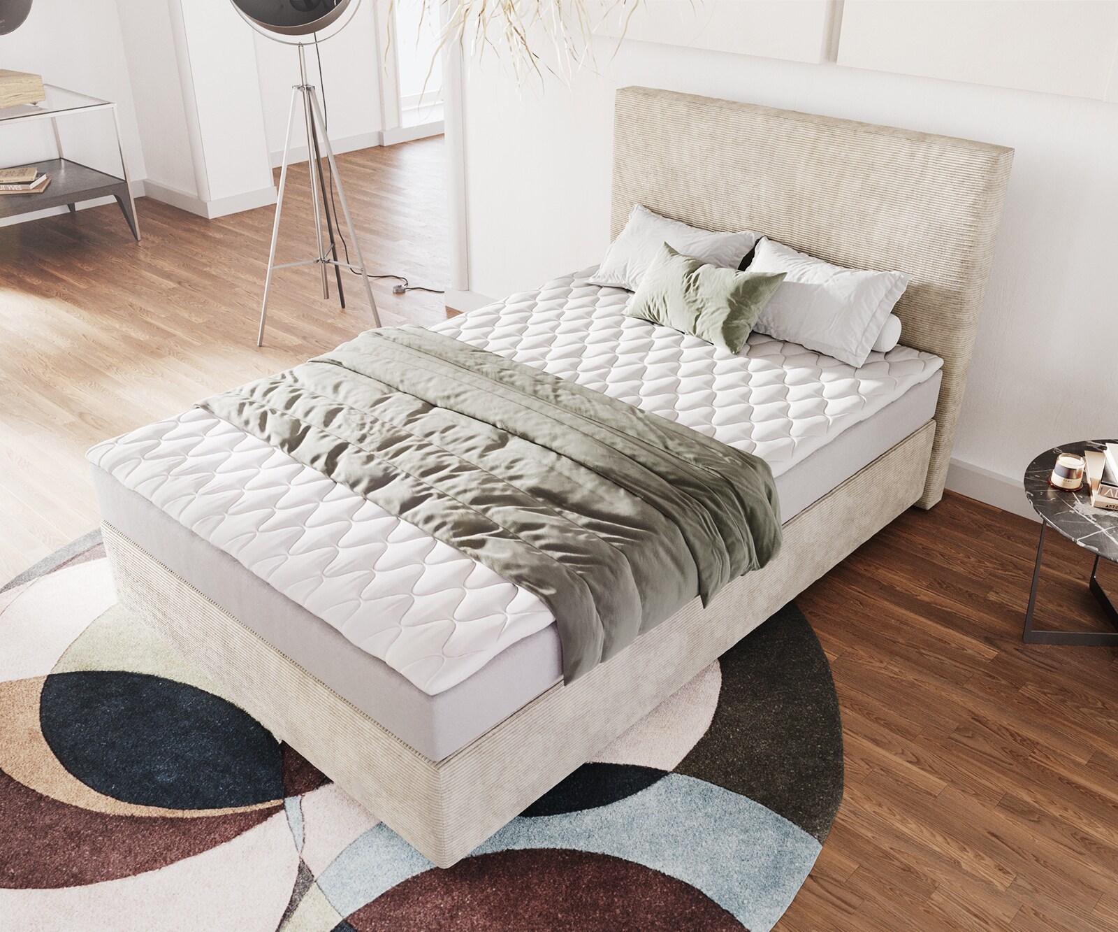 Boxspringbett Dream-Well 120x200 cm Cord Beige mit Matratze und Topper 3