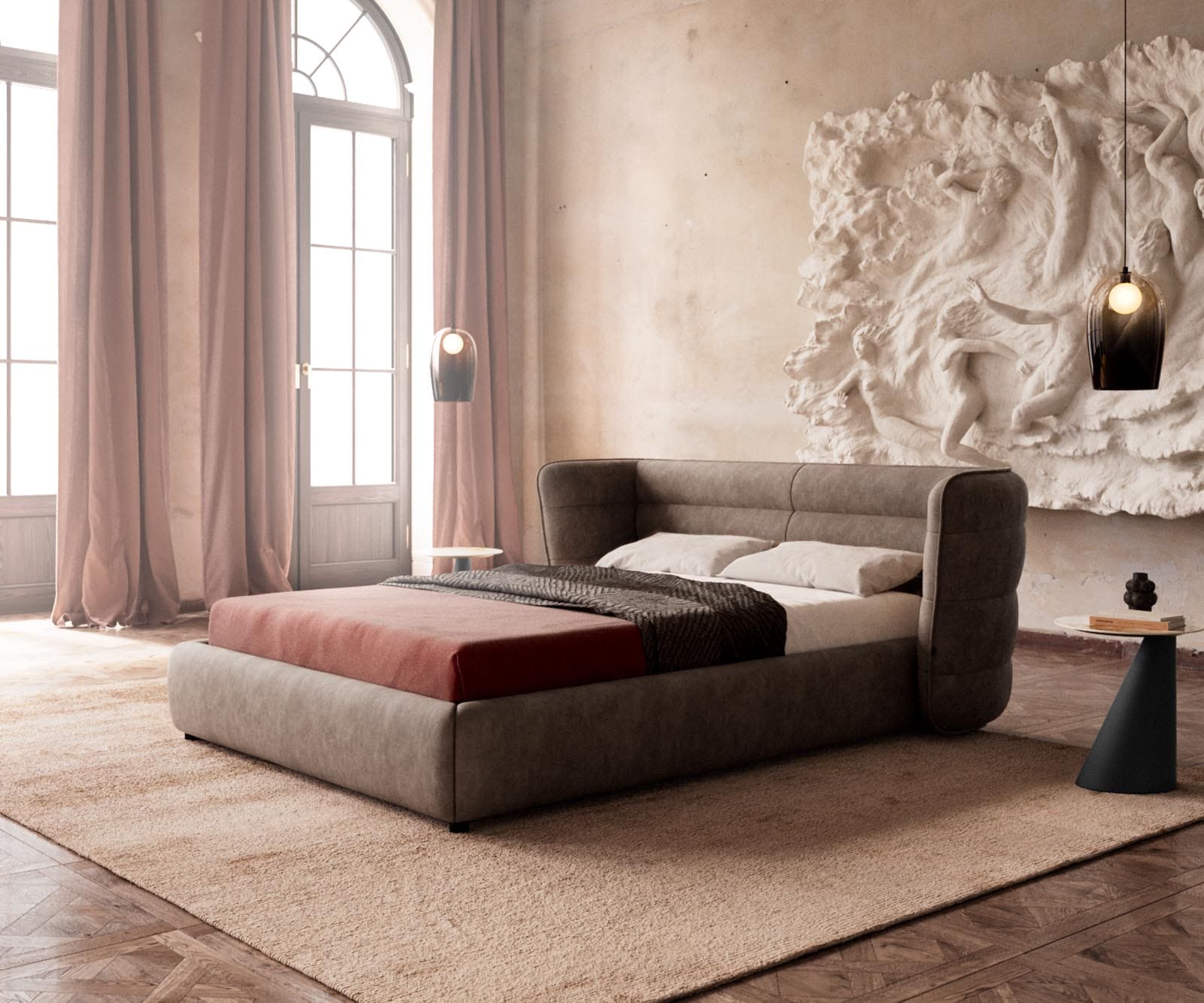 Sommier rembourré Simea cm microfibre taupe vintage — vue 3