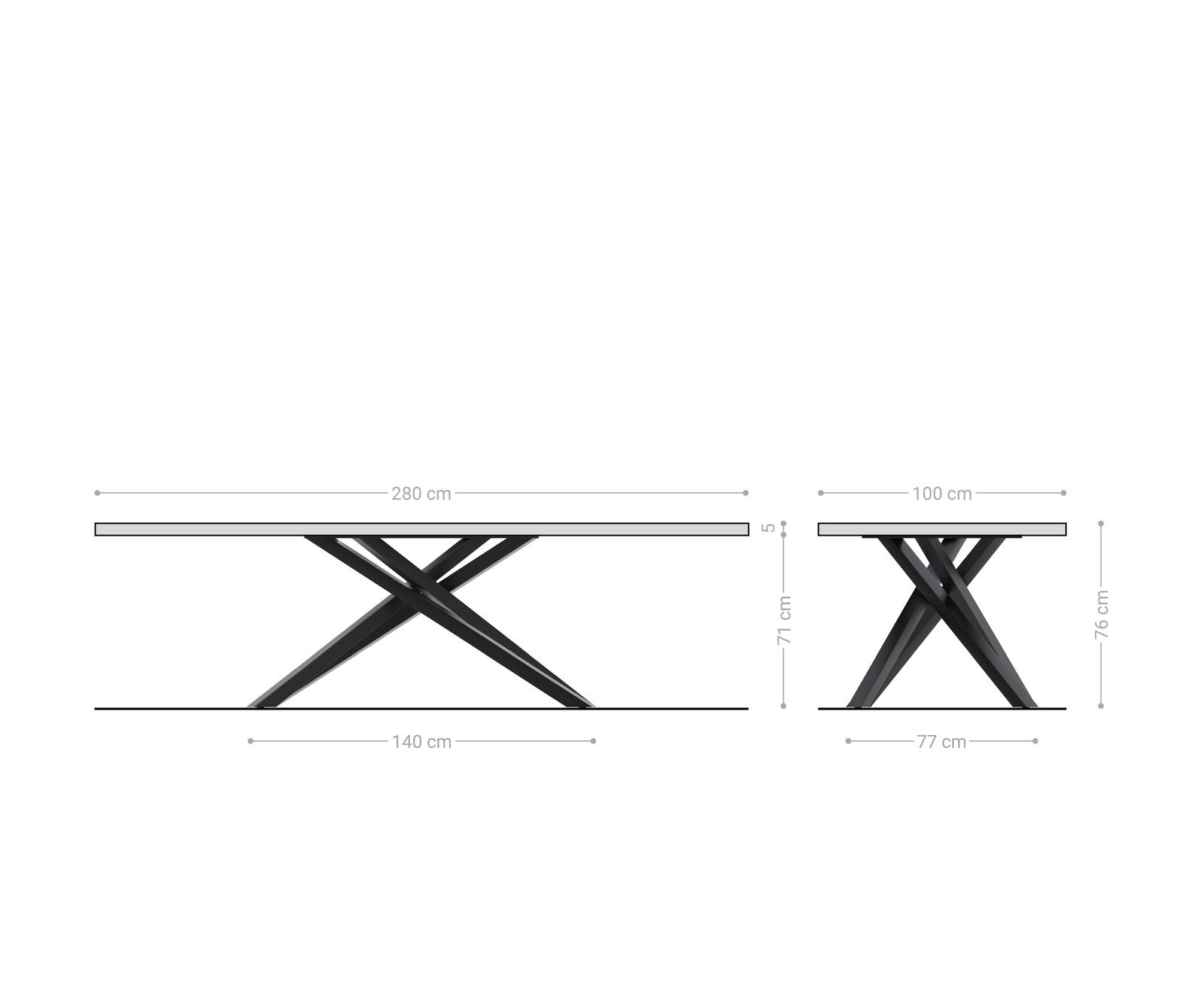 Esstisch Edge 280x100 XL Akazie Natur Kreuzgestell Rechteck Edelstahl Live-Edge 8