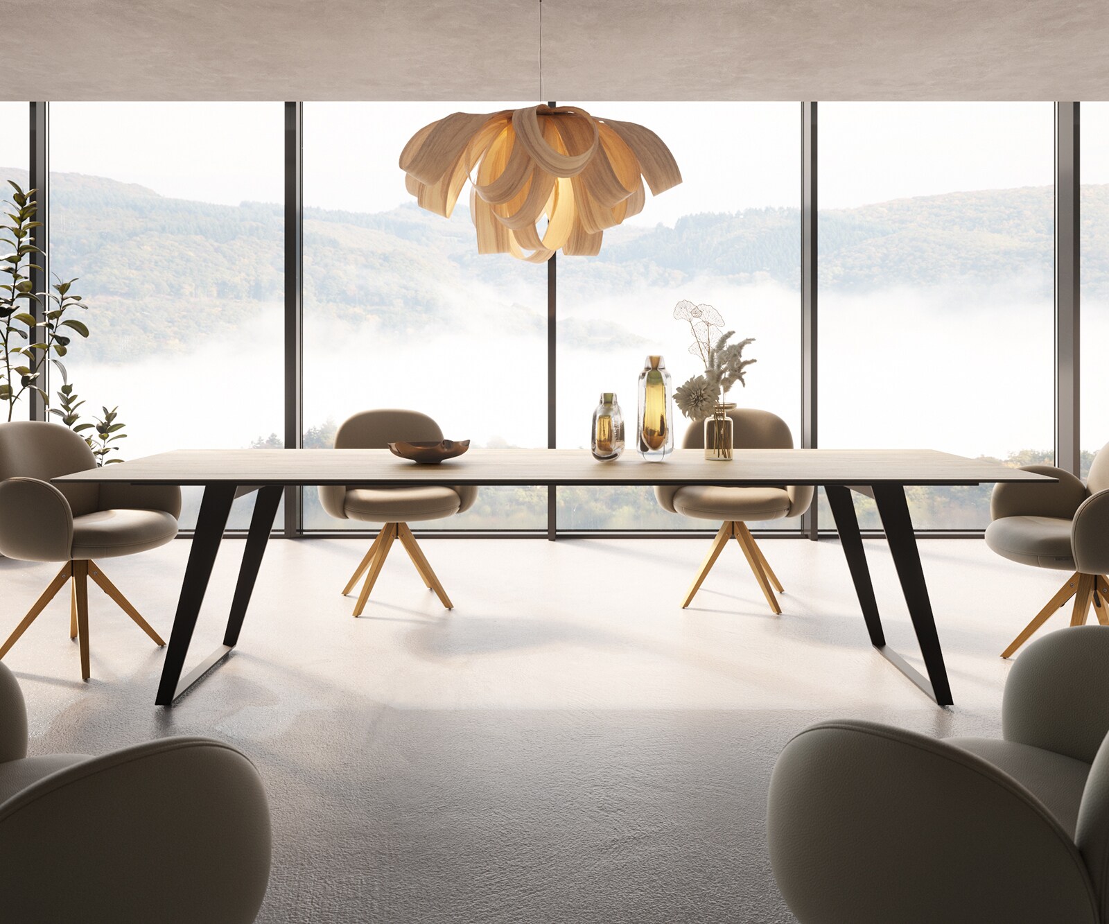 Esstisch Edge 300x100 Keramik Laminam® Sabbia Eichefarbig Metall Schräg Schwarz 1