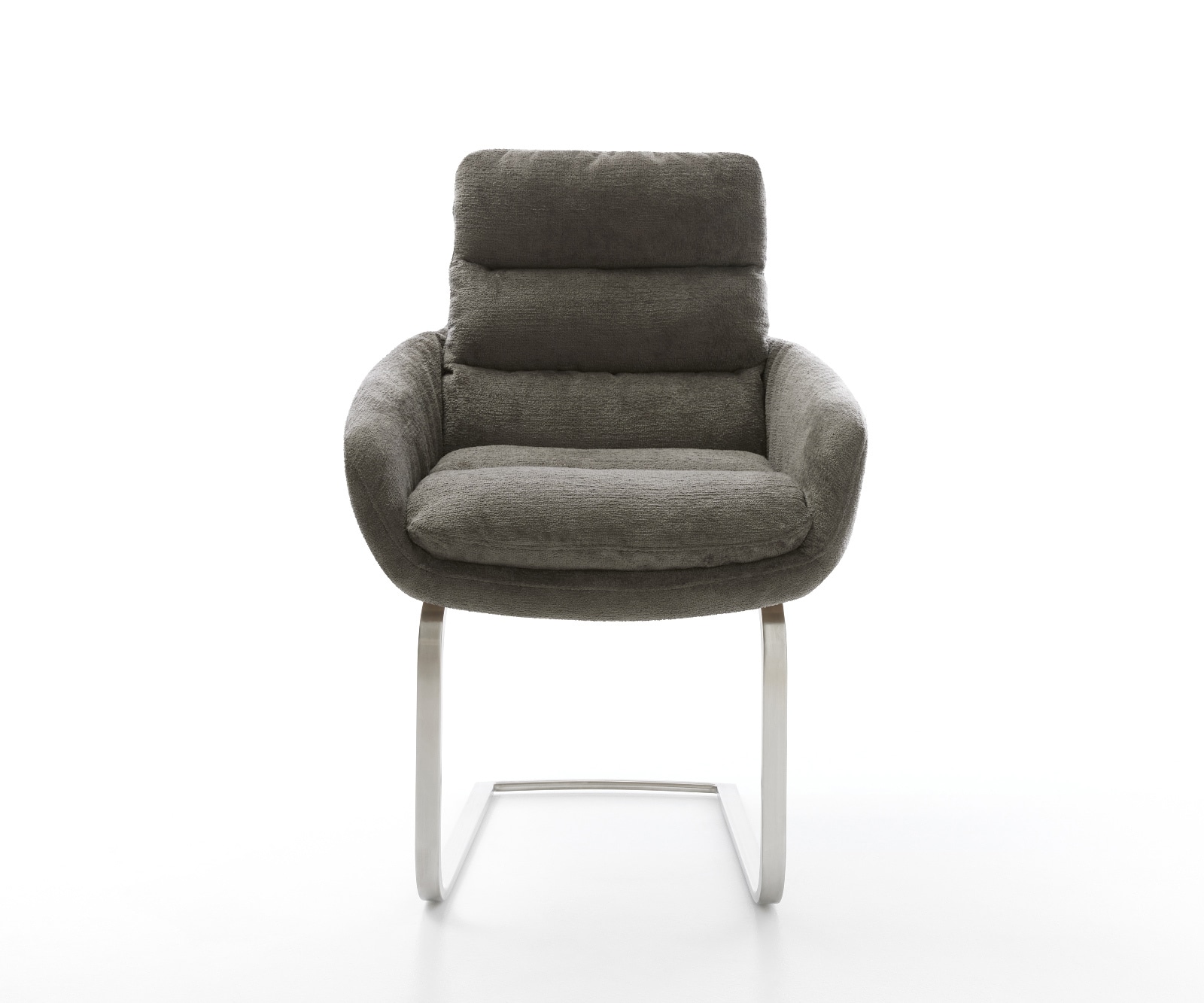 Freischwinger Abelia-Flex mit Armlehnen Bouclé Soft Schlamm Freischwinger flach Edelstahl 2