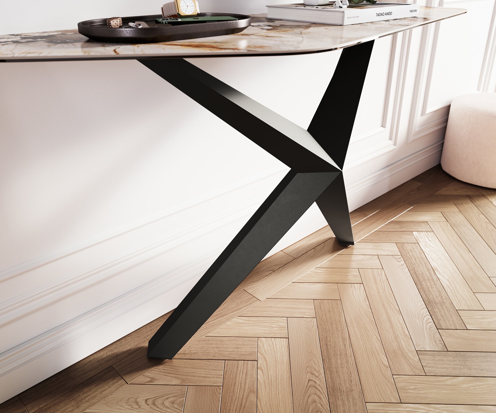 Konsolentisch Edge Polygonal 140x50 cm Keramik Patagonia Poliert Zentharo Metall Schwarz 5