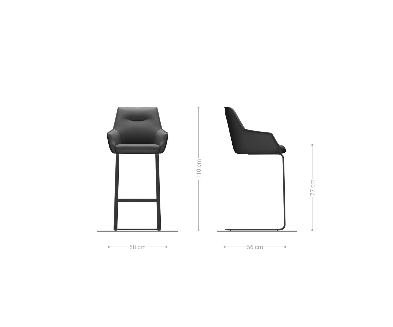 Barstuhl Alja-Flex Echt-Leder Schwarz Freischwinger flach Metall Schwarz Taschenfederkern 6
