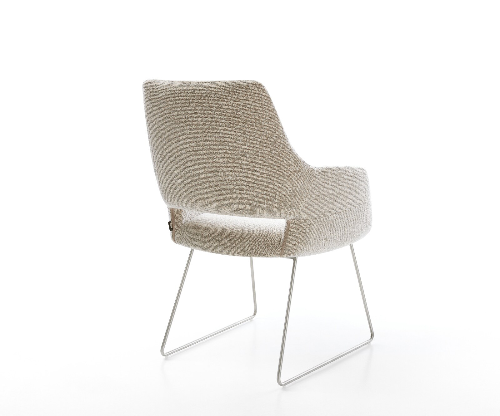 Esszimmerstuhl Yago-Flex mit Armlehnen Webstoff Soft Beige Kufengestell Edelstahl Taschenfederkern 4