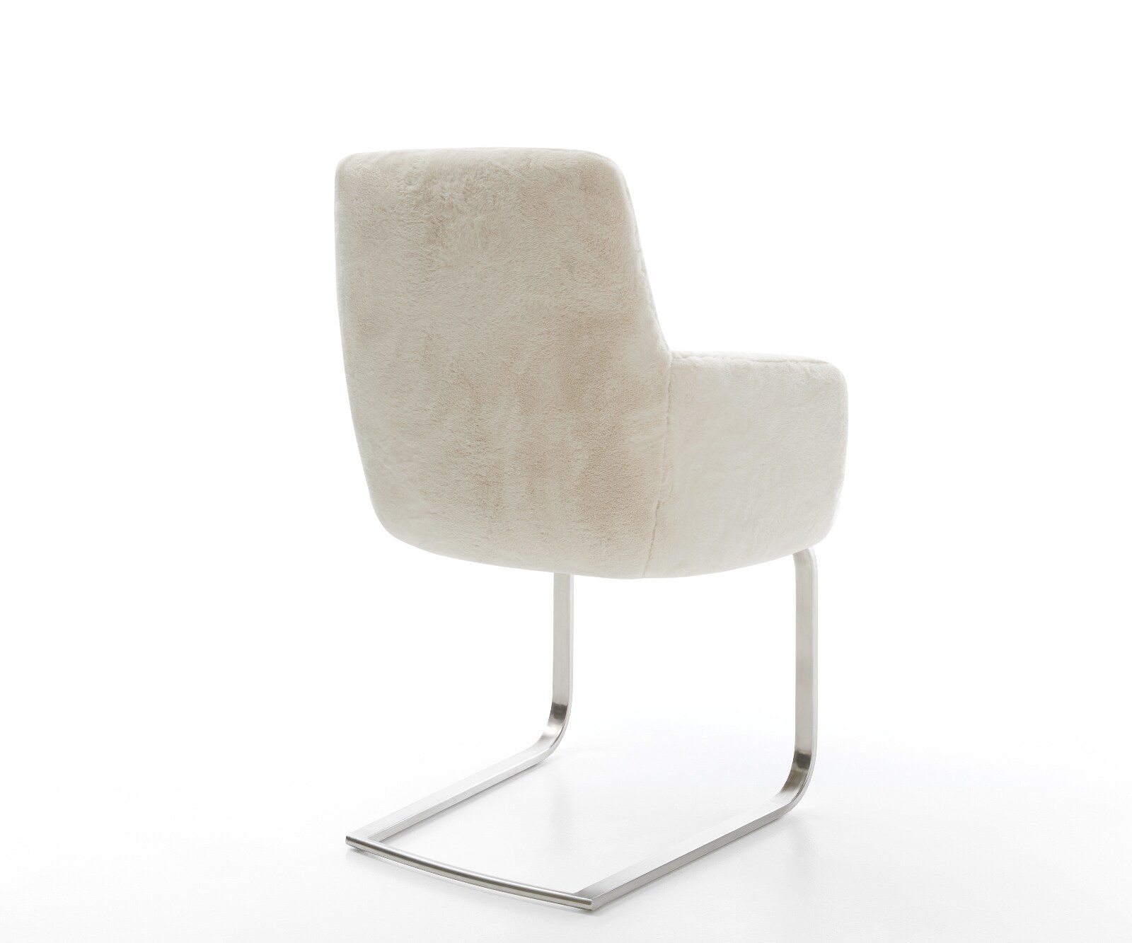 Freischwinger Heira-Flex mit Armlehnen Plüsch Creme-Weiß Freischwinger flach Edelstahl Taschenfederkern 4