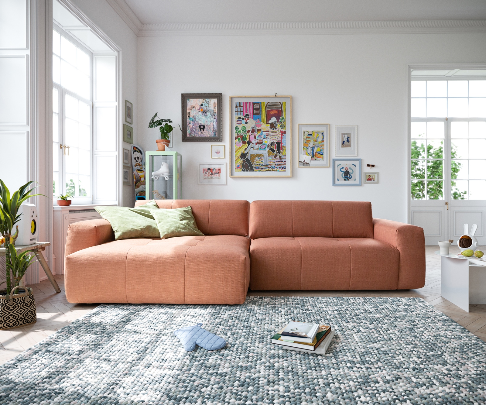 Ecksofa Lazaro 300x160 cm Flachgewebe Orange Ottomane links mit Sitztiefenverstellung 1 Ecksofa Lazaro 300x160 cm Flachgewebe Orange Ottomane links mit Sitztiefenverstellung 1
