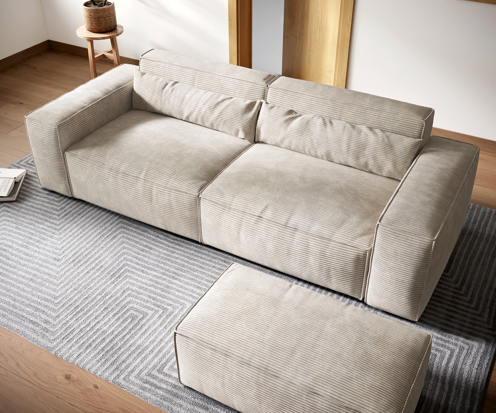 Big-Sofa Sirpio XL 270x130 cm Cord Beige mit Hocker 3 Big-Sofa Sirpio XL 270x130 cm Cord Beige mit Hocker 3