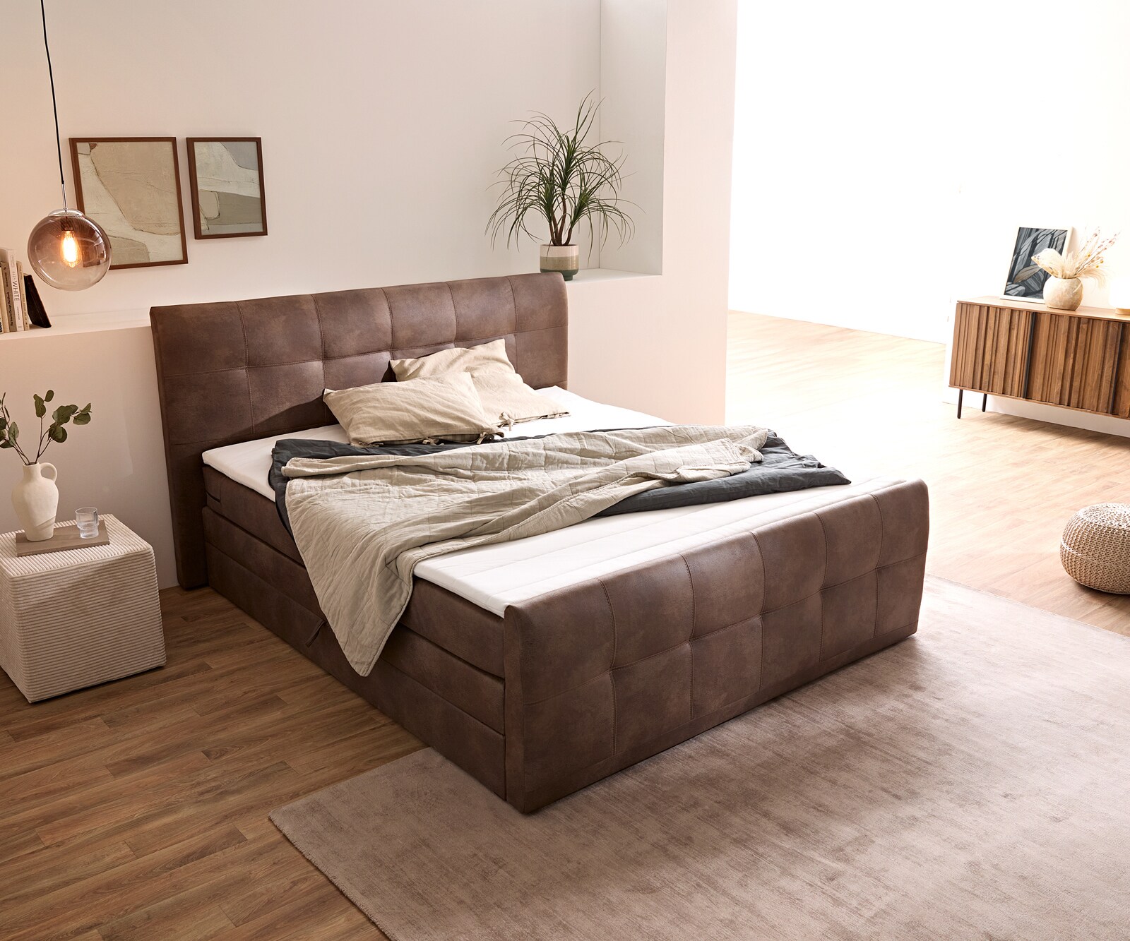Boxspringbett Amarillo 180x200 cm Braun mit Matratze, Topper und Bettkasten 4