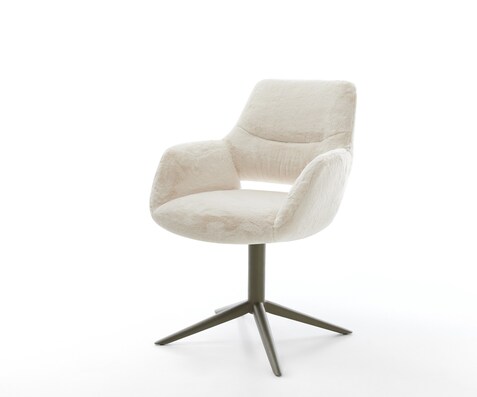Drehstuhl Yago-Flex mit Armlehnen Plüsch Creme-Weiß Fußkreuz Effektfinish Titan 360° drehbar Wippfunktion Taschenfederkern