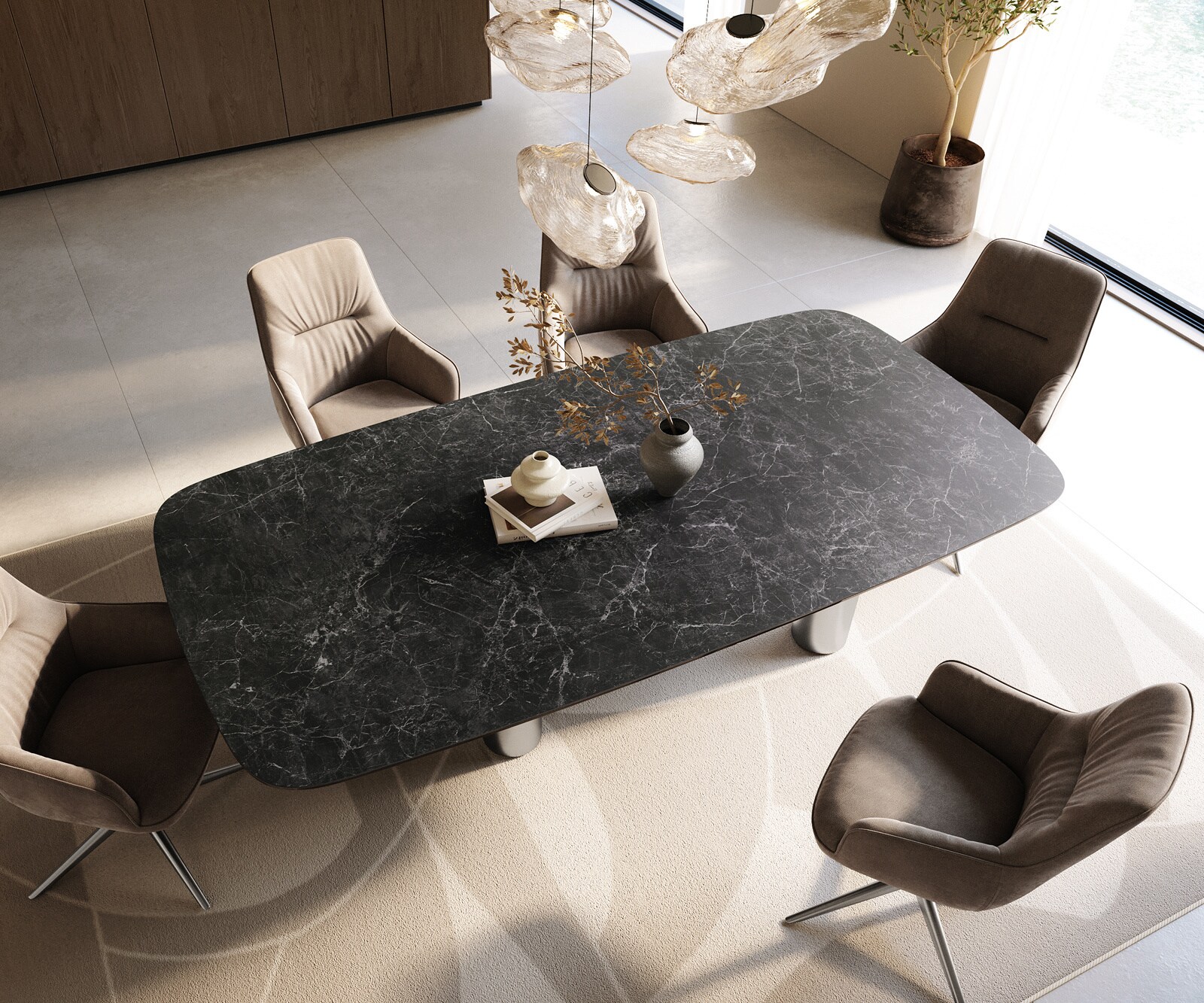 Esstisch Edge Boot 240x120 cm Keramik Laminam® Nero Greco Anthrazit Pilier Edelstahl gebürstet 3
