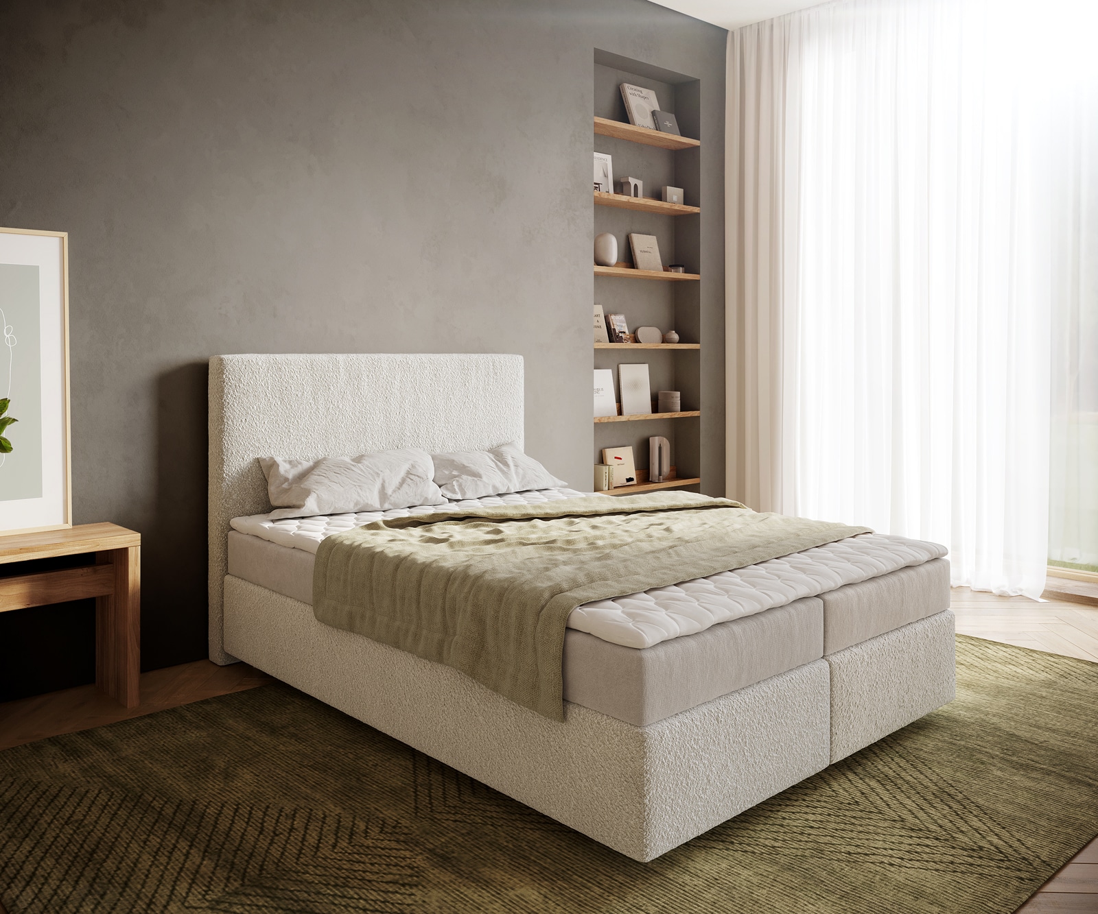 Boxspringbett Dream-Well 140x200 cm Bouclé Creme-Weiß mit Matratze und Topper Boxspringbett Dream-Well 140x200 cm Bouclé Creme-Weiß mit Matratze und Topper