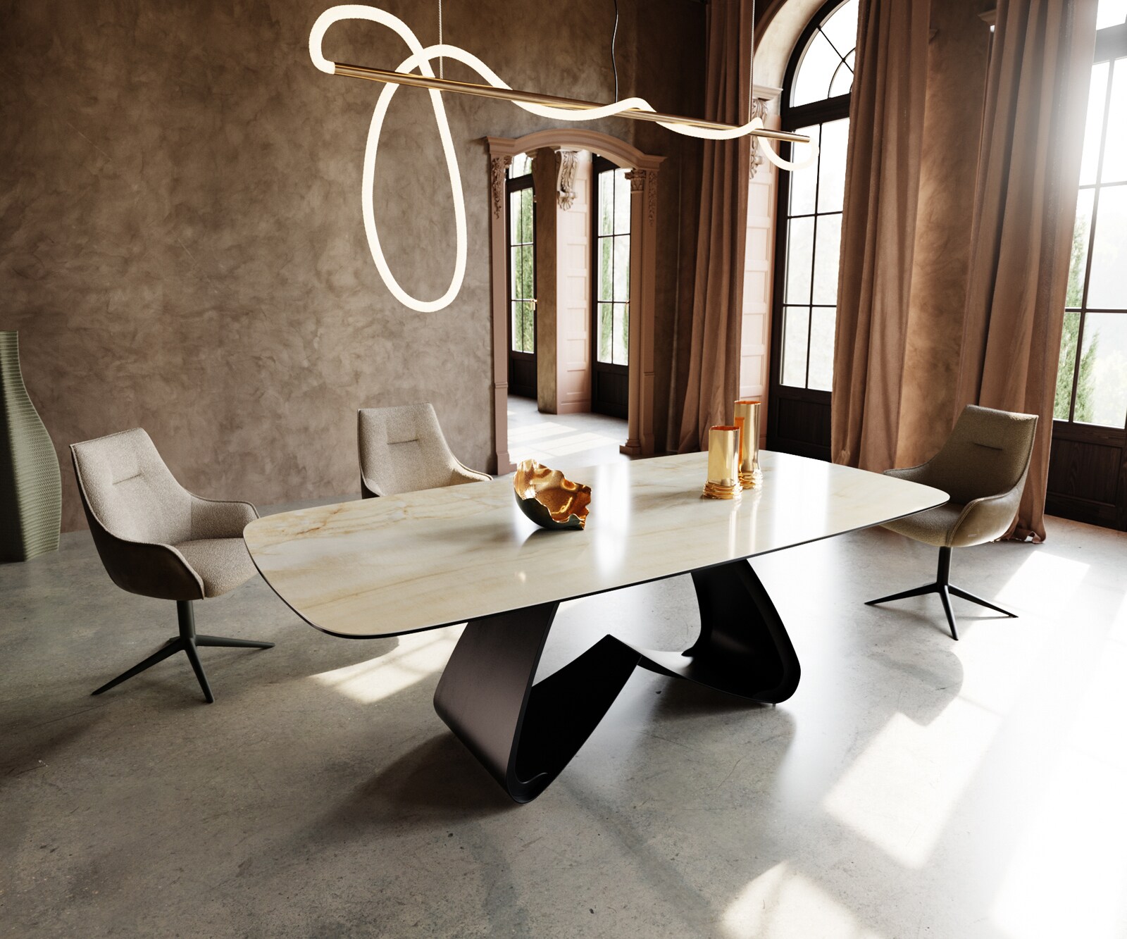 Esstisch Edge Boot 240x120 cm Keramik Iris FMG Onice Oro W-Gestell Metall S günstig online kaufen